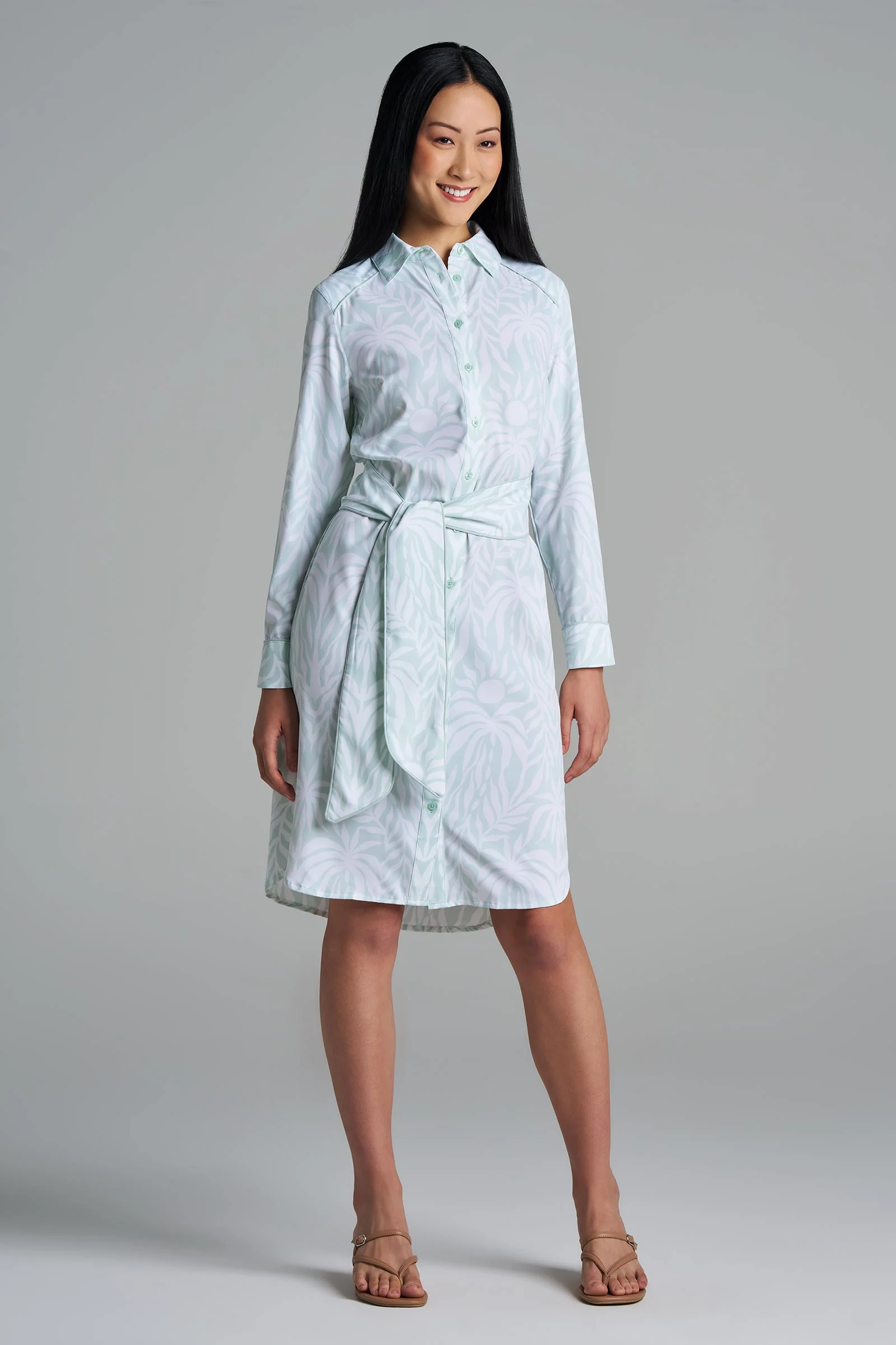Women's Kitts Shirt Dress with Belt | Misty Aqua American Palm