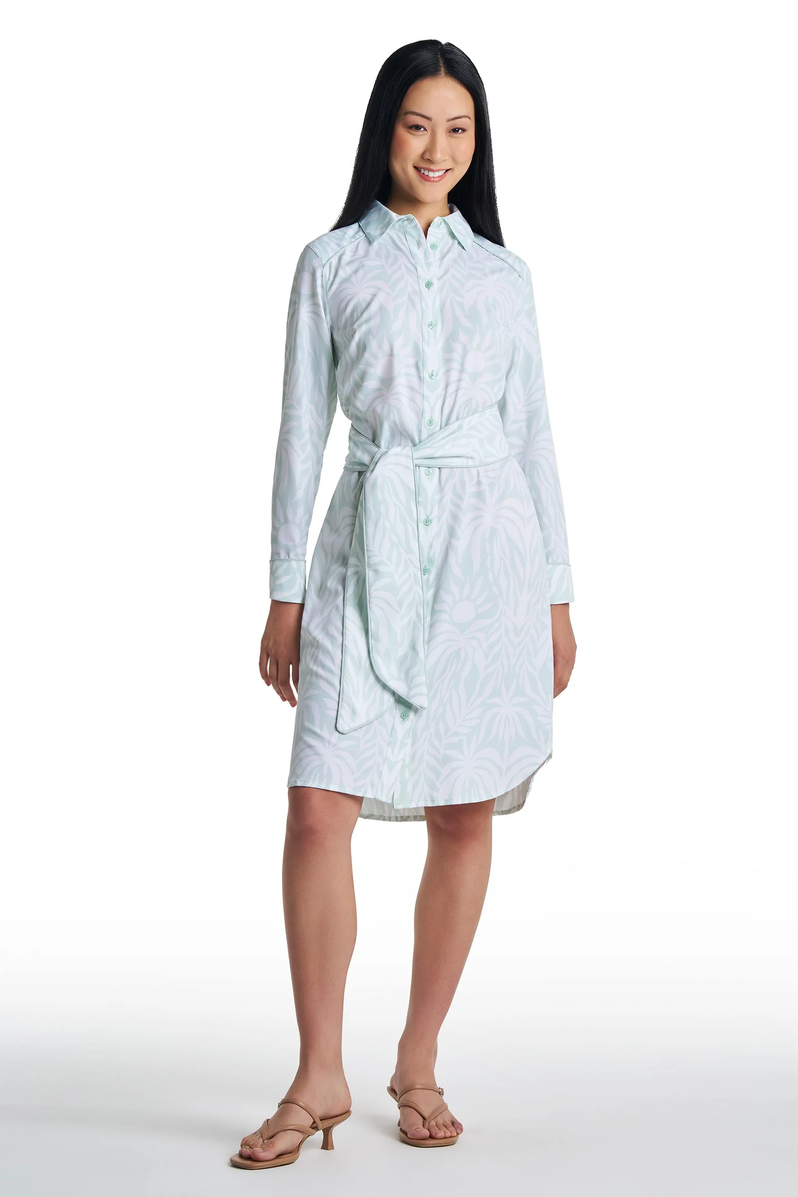Women's Kitts Shirt Dress with Belt | Misty Aqua American Palm - Image 2