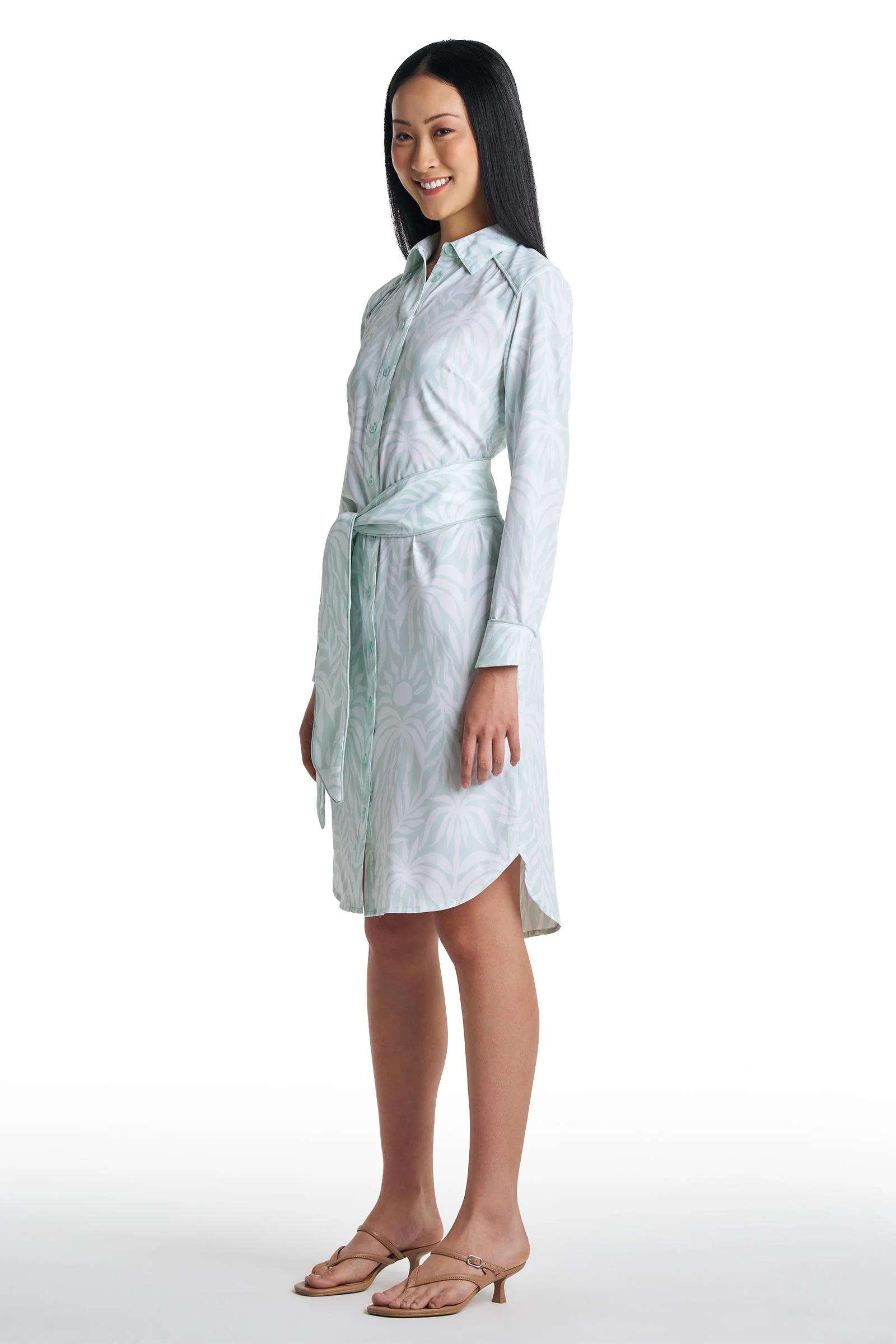 Women's Kitts Shirt Dress with Belt | Misty Aqua American Palm - Image 4