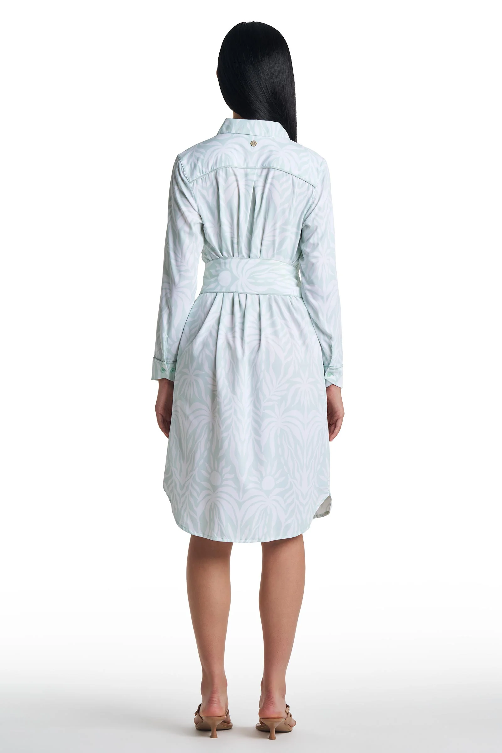 Women's Kitts Shirt Dress with Belt | Misty Aqua American Palm - Image 5