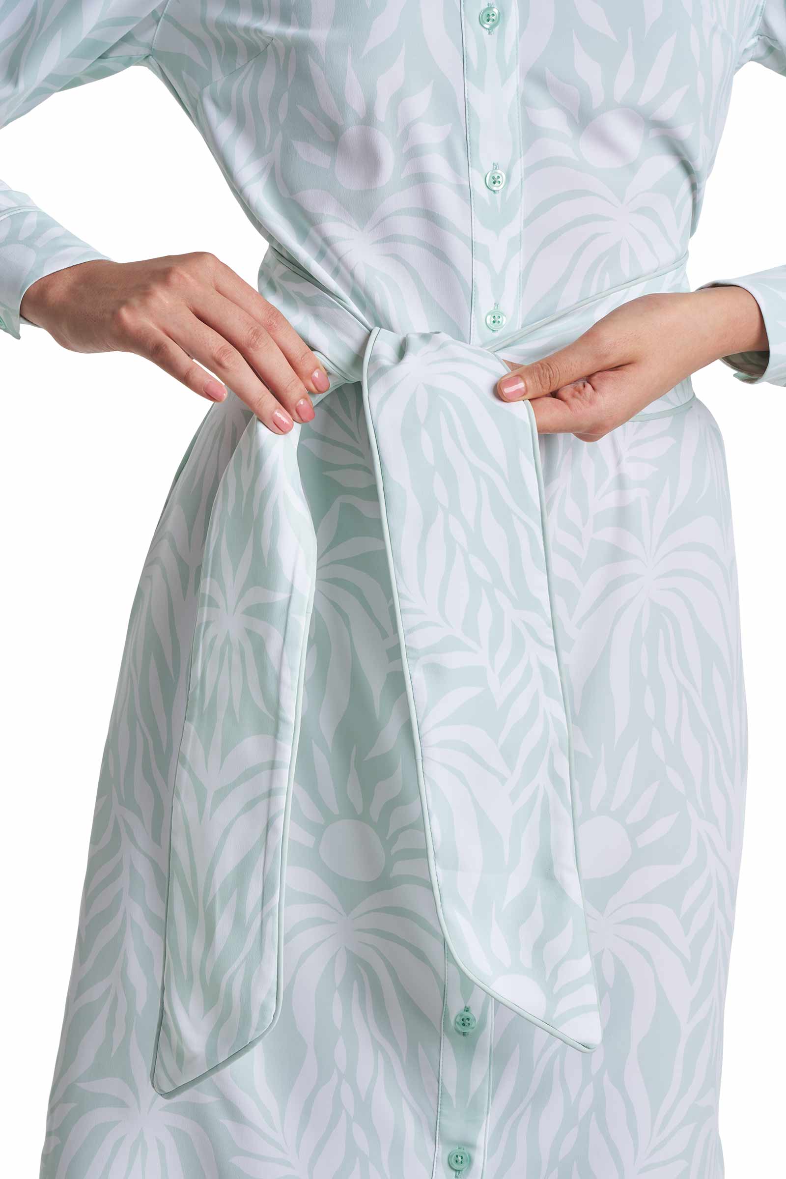 Women's Kitts Shirt Dress with Belt | Misty Aqua American Palm - Image 7
