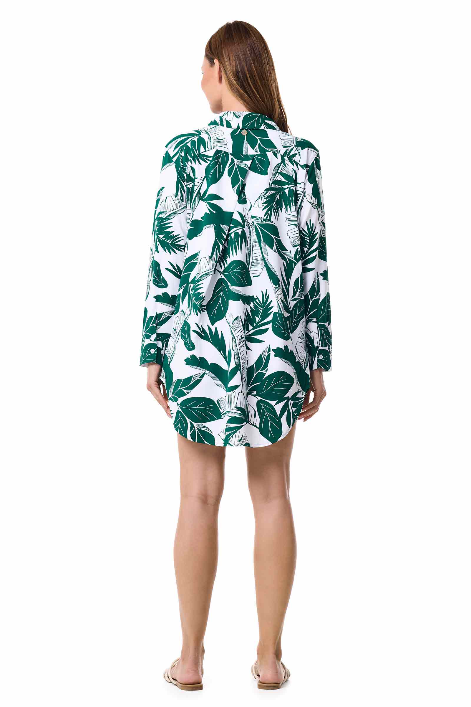 Women's Koesta Cover-Up Pull Over Shirt with Pockets | Eden Green Palm Paradise - Image 4