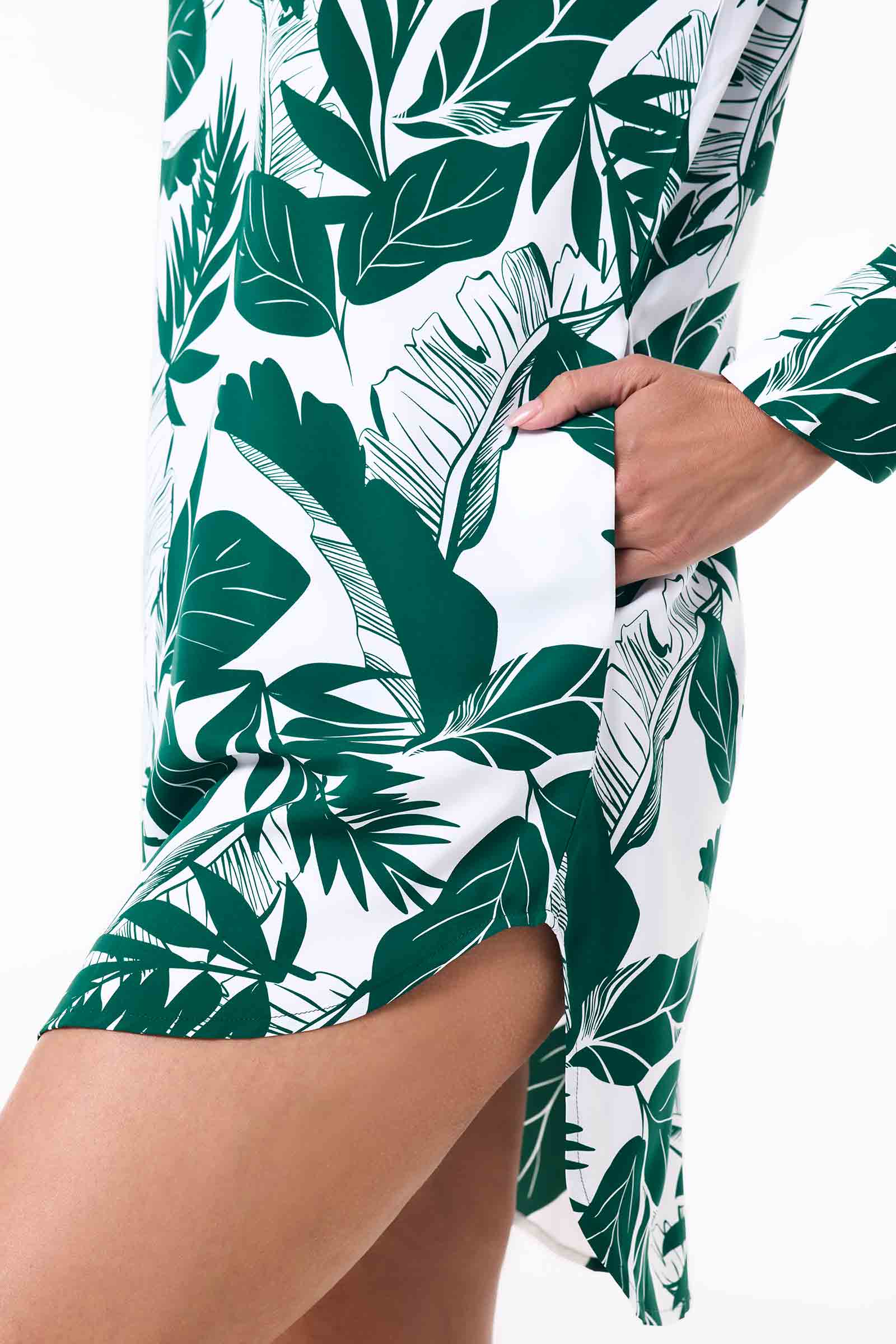 Women's Koesta Cover-Up Pull Over Shirt with Pockets | Eden Green Palm Paradise - Image 5