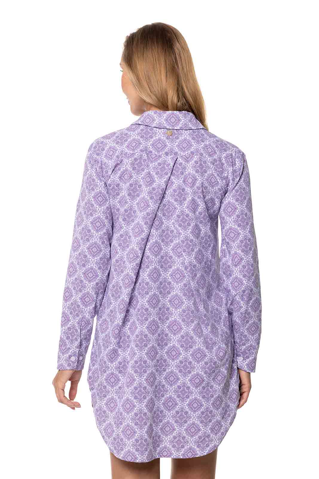 Women's Koesta Cover-Up Pull Over Shirt with Pockets | Lavendula Diamond Mandala - Image 4