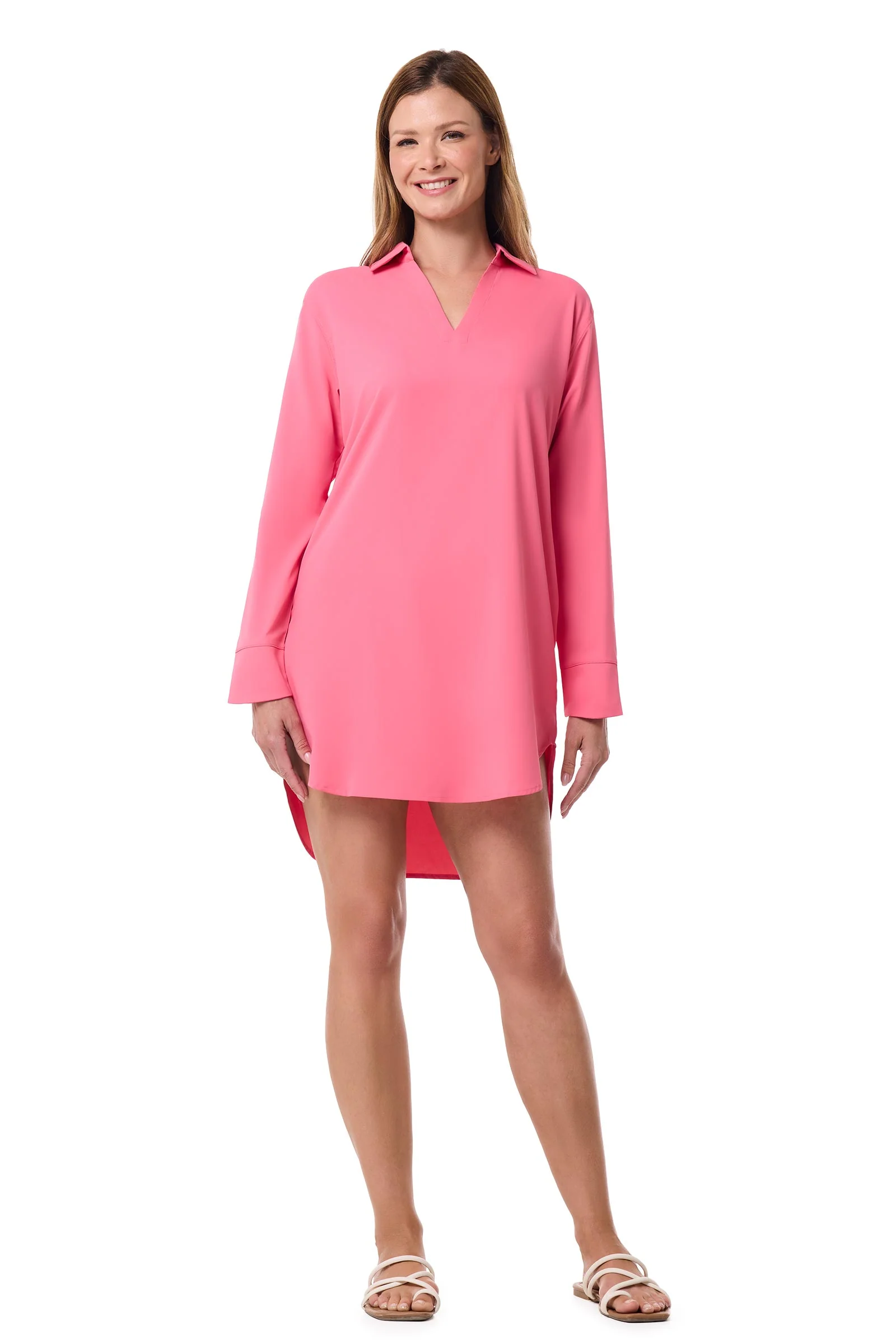 Women's Koesta Cover-Up Pull Over Shirt with Pockets | Sunkist Coral - Image 2