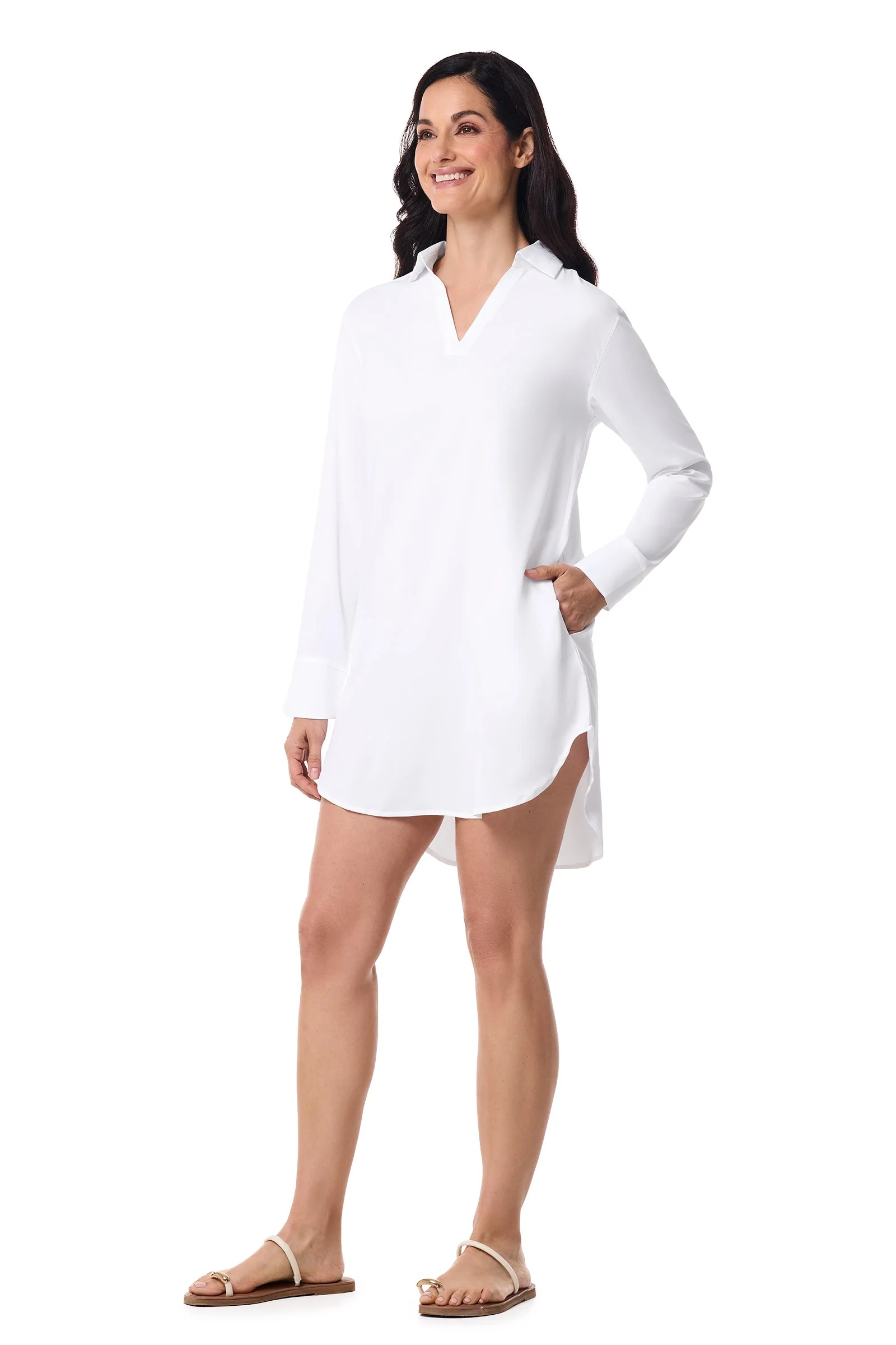 Women's Koesta Cover-Up Pull Over Shirt with Pockets | White - Image 3