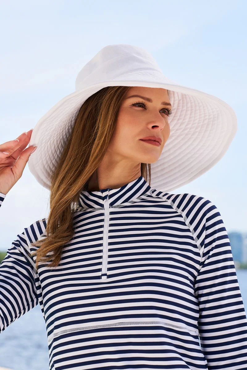 Women's Lawai Ruche Swim Shirt | White/Navy Stripe - Image 12