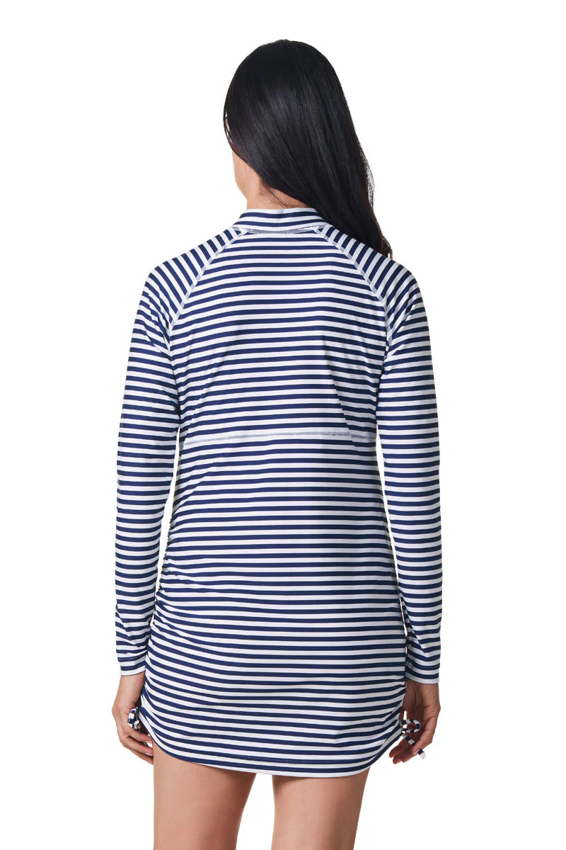 Women's Lawai Ruche Swim Shirt | White/Navy Stripe - Image 6
