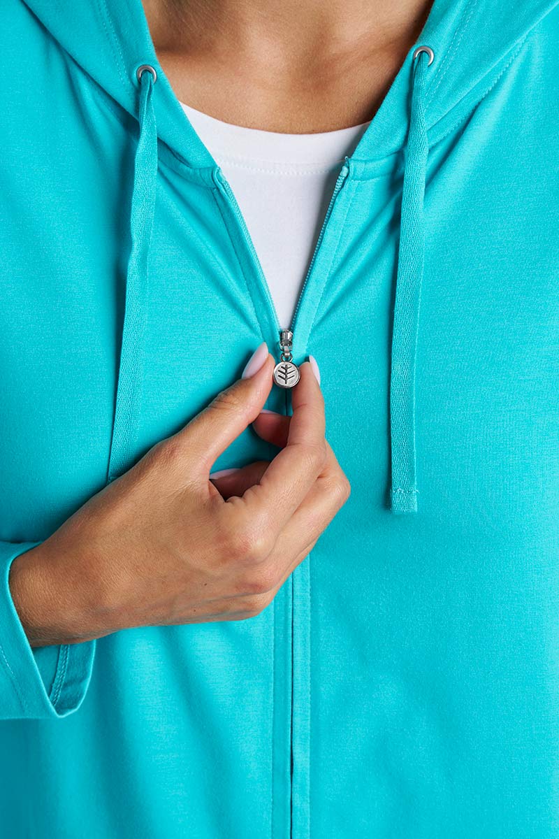 Women's Cabana Long Zip-Up Hoodie | Coolibar Blue - Image 10