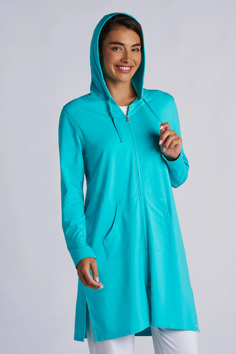 Women's Cabana Long Zip-Up Hoodie | Coolibar Blue - Image 3