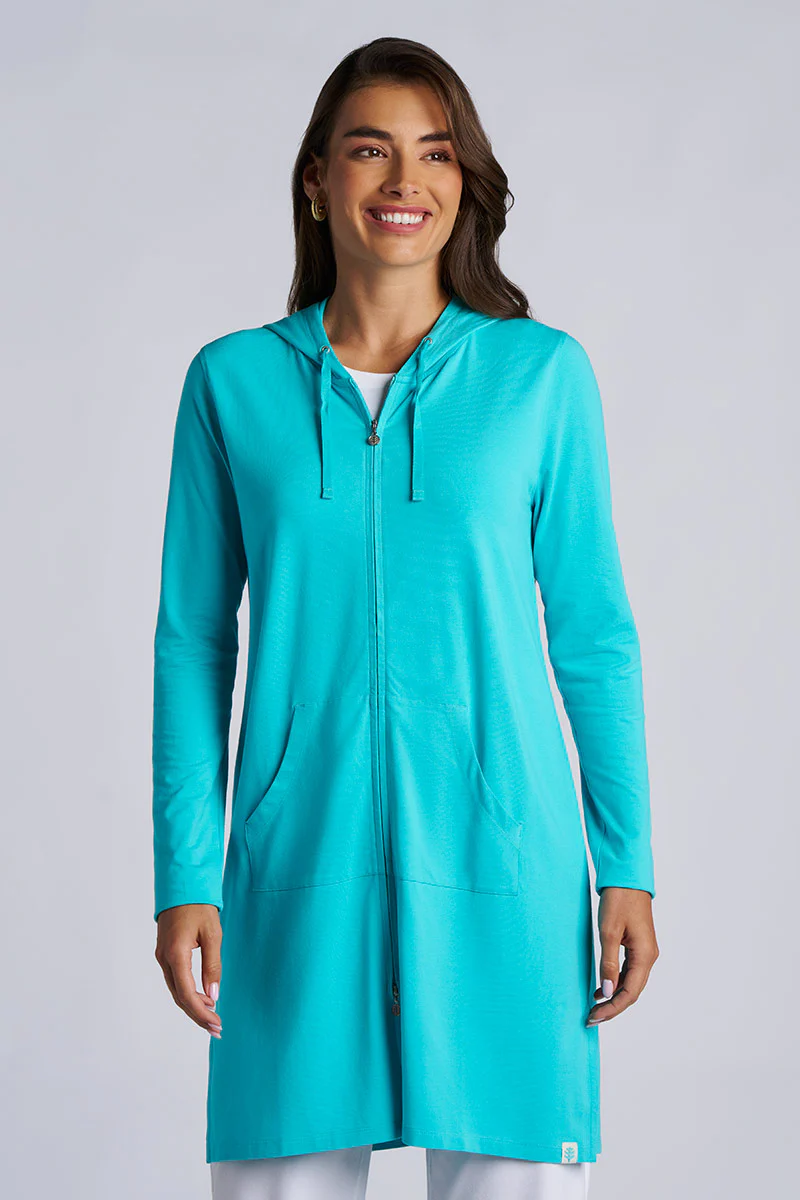 Women's Cabana Long Zip-Up Hoodie | Coolibar Blue - Image 4