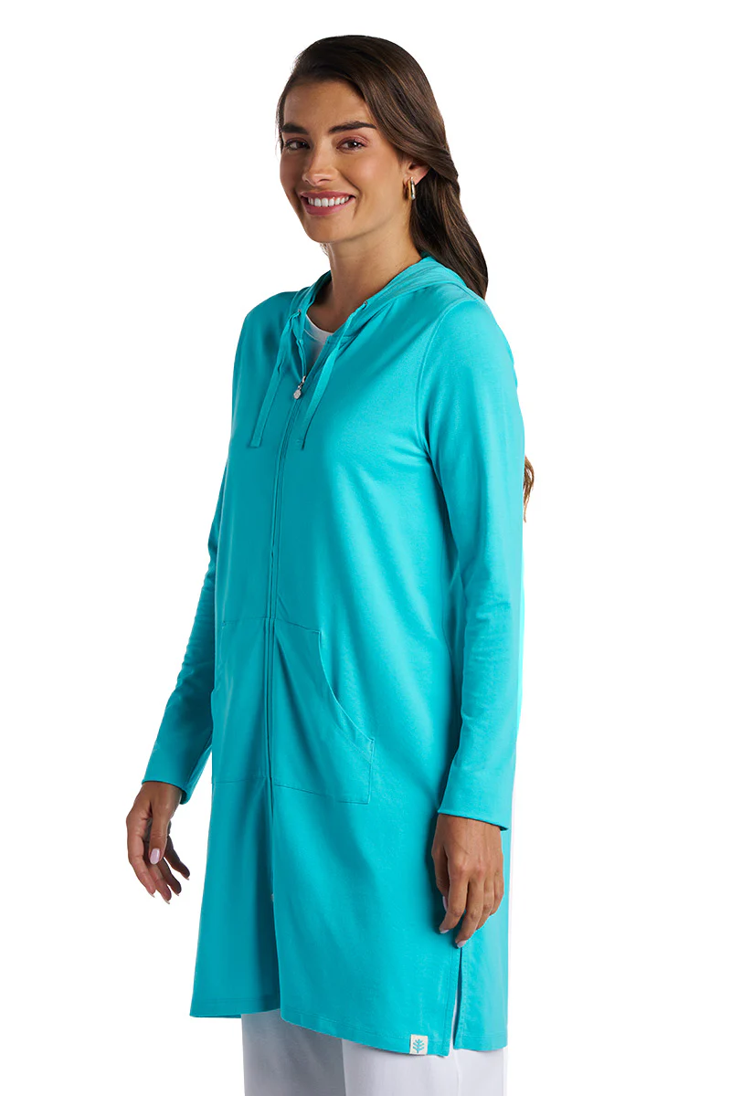 Women's Cabana Long Zip-Up Hoodie | Coolibar Blue - Image 7