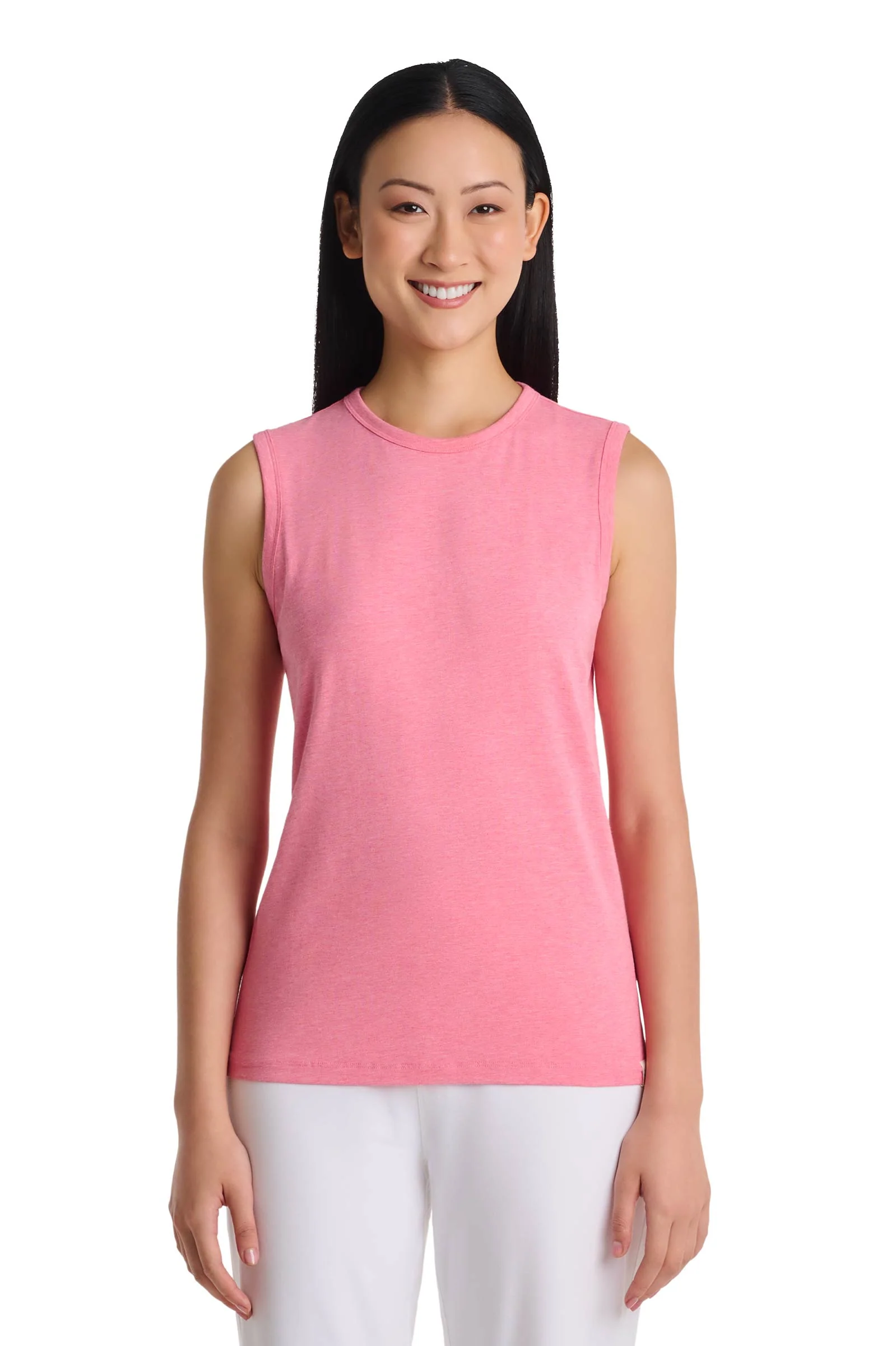 Women's LumaLeo High Neck Tank Top | Flamingo Pink Heather - Image 3