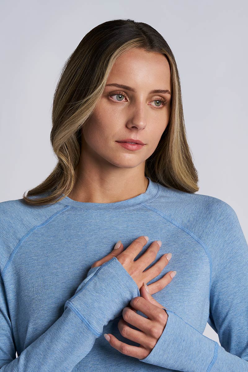 Women's LumaLeo Long Sleeve T-Shirt with Thumbholes | Light Blue Heather - Image 3