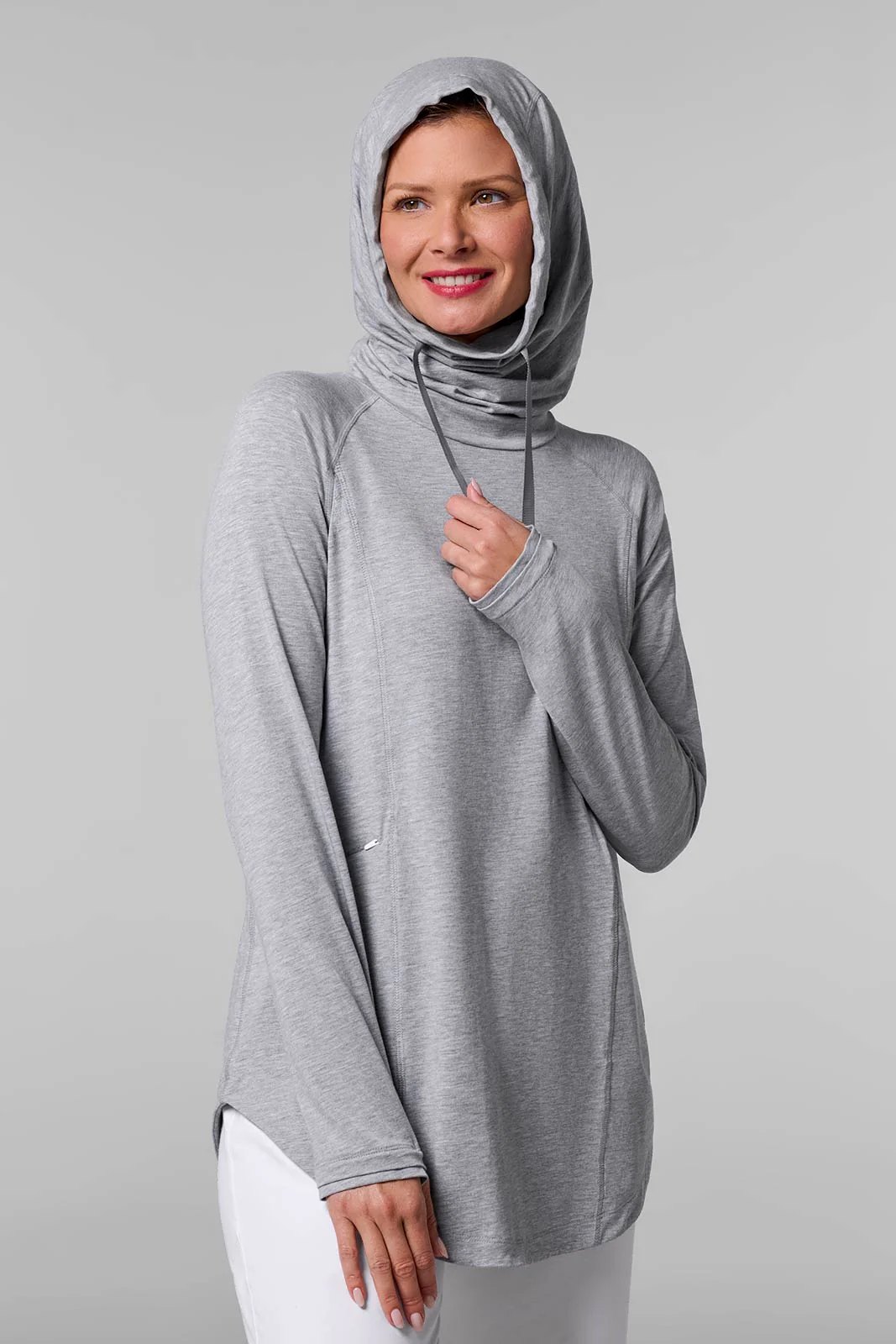 Women's LumaLeo Pullover Hoodie with Thumbholes | Grey Heather - Image 2