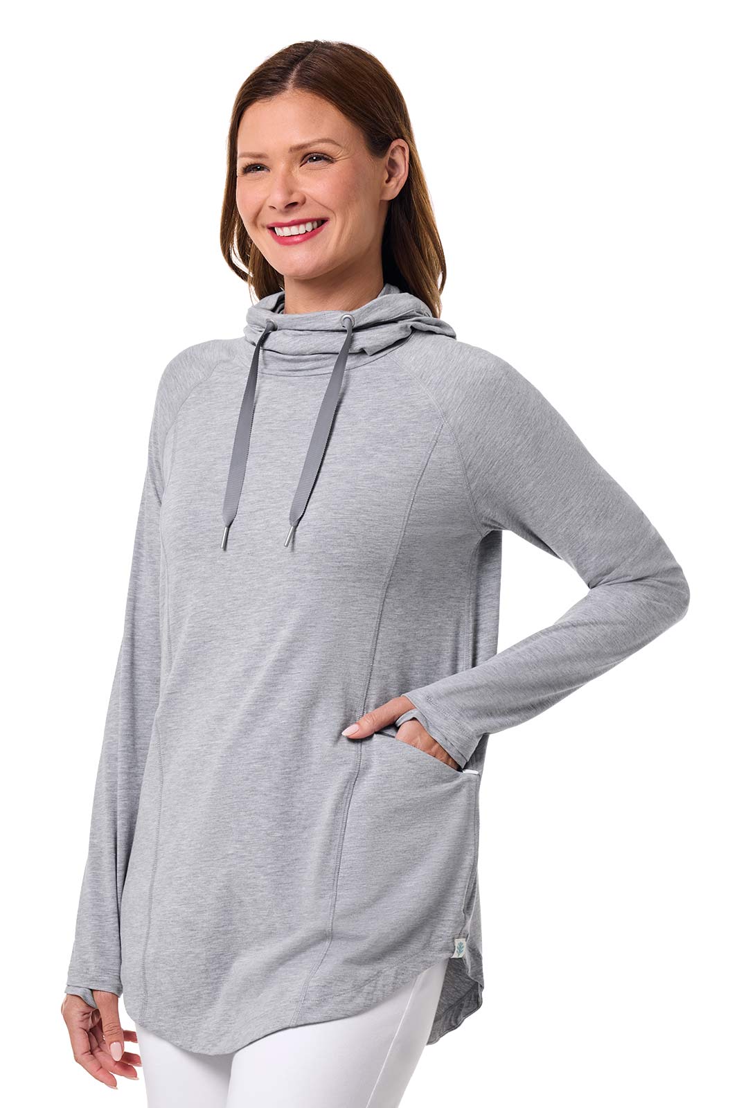 Women's LumaLeo Pullover Hoodie with Thumbholes | Grey Heather - Image 4