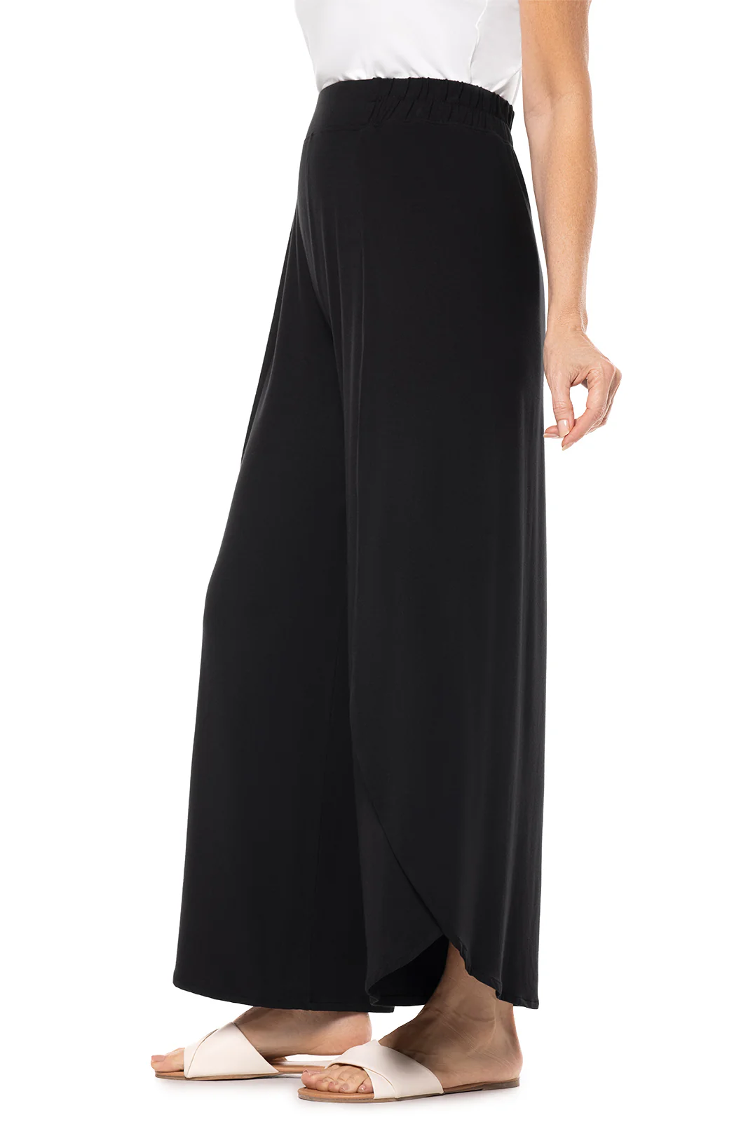 Women's Lynsu Wide Leg Pants with Overlap Detail | Black - Image 3