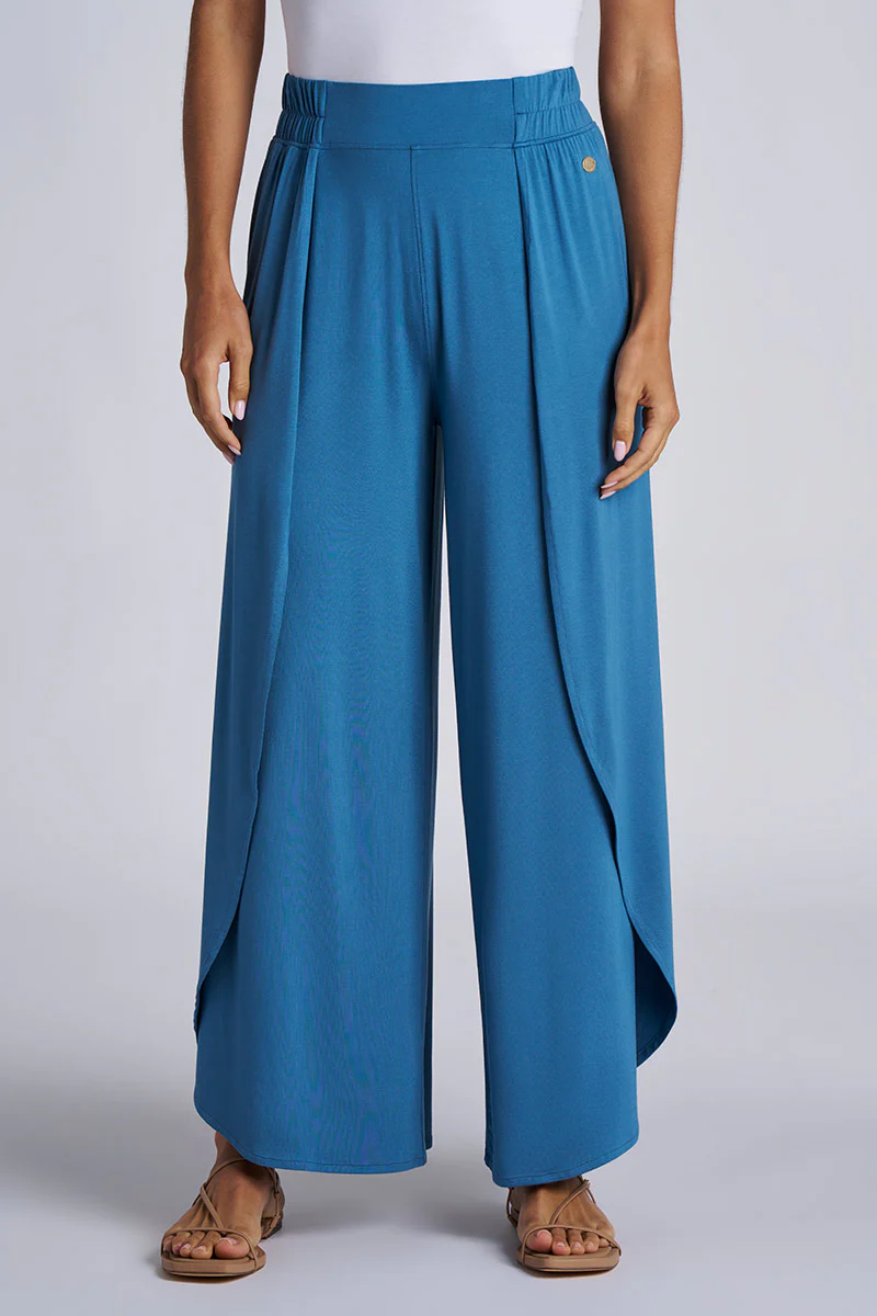 Women's Lynsu Wide Leg Pants with Overlap Detail | Blue Dusk