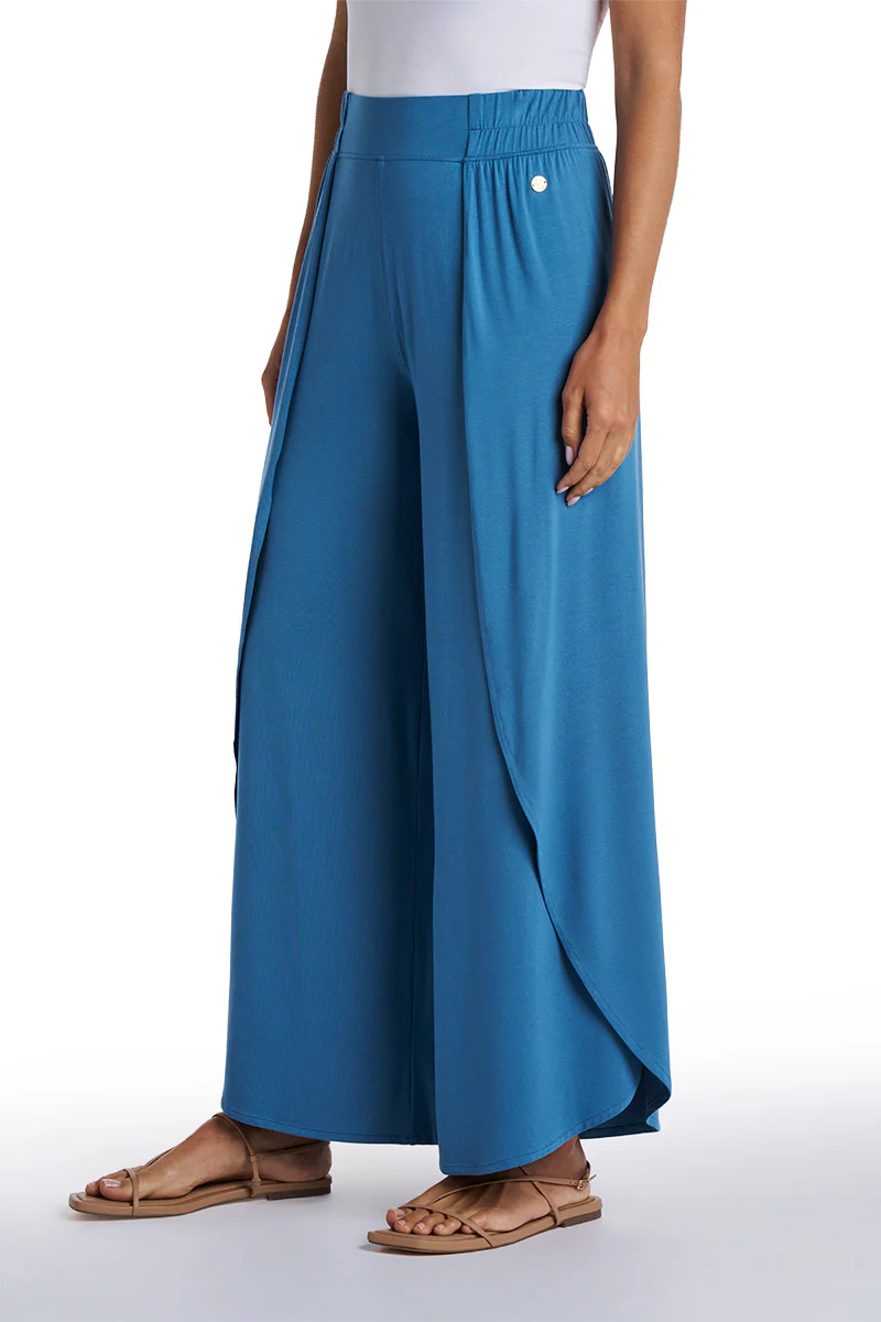 Women's Lynsu Wide Leg Pants with Overlap Detail | Blue Dusk - Image 3