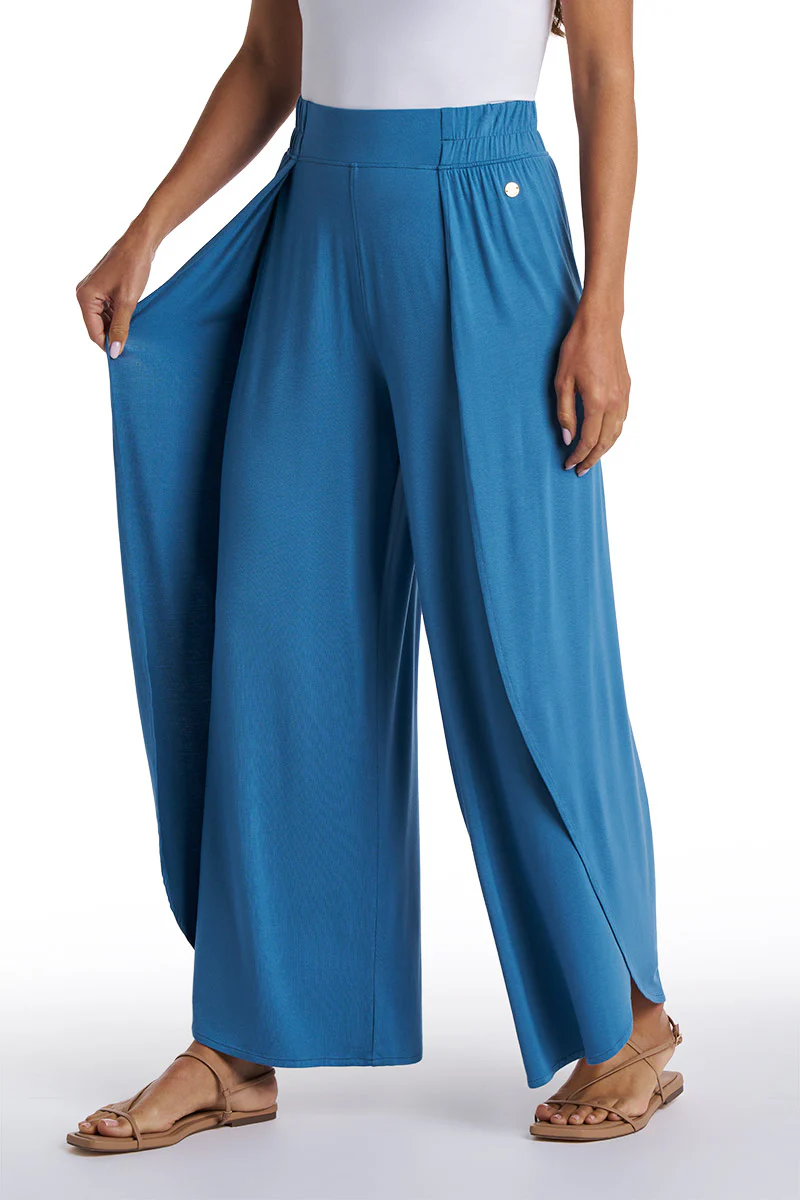Women's Lynsu Wide Leg Pants with Overlap Detail | Blue Dusk - Image 4