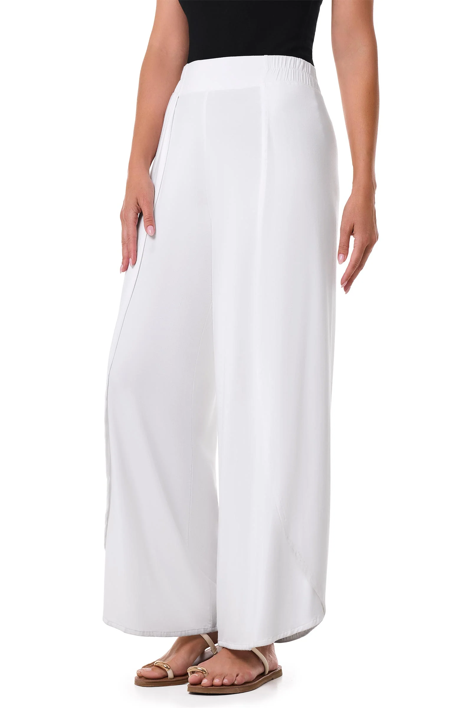 Women's Lynsu Wide Leg Pants with Overlap Detail | White - Image 3