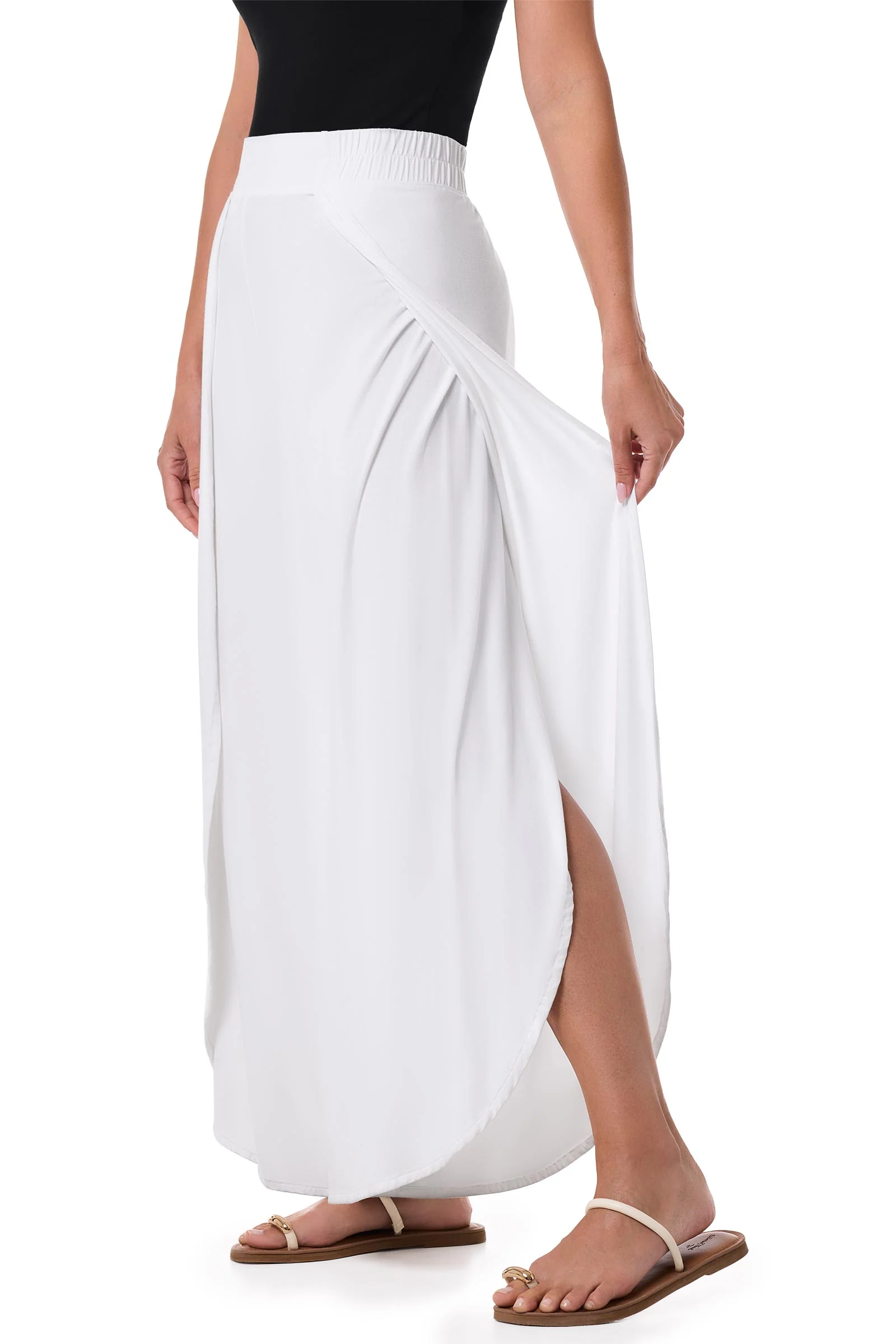 Women's Lynsu Wide Leg Pants with Overlap Detail | White - Image 5