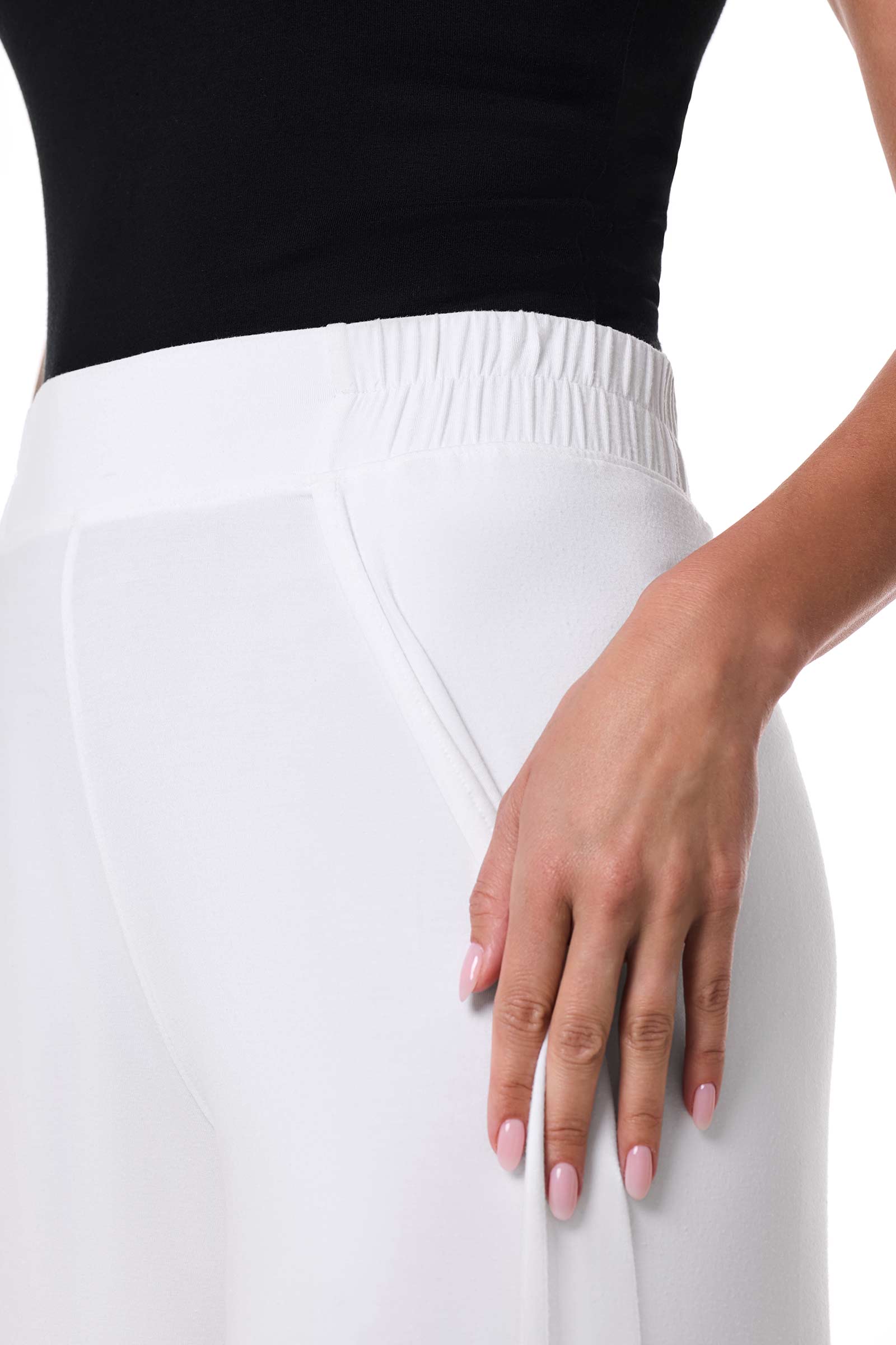 Women's Lynsu Wide Leg Pants with Overlap Detail | White - Image 6