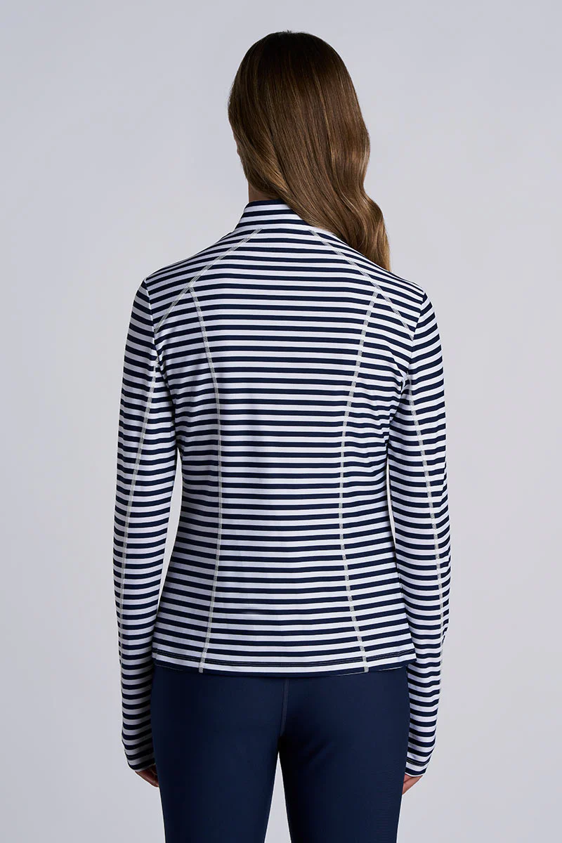 Women's Malawi Fitted Swim Jacket with Full Zip | White/Navy Stripe - Image 4