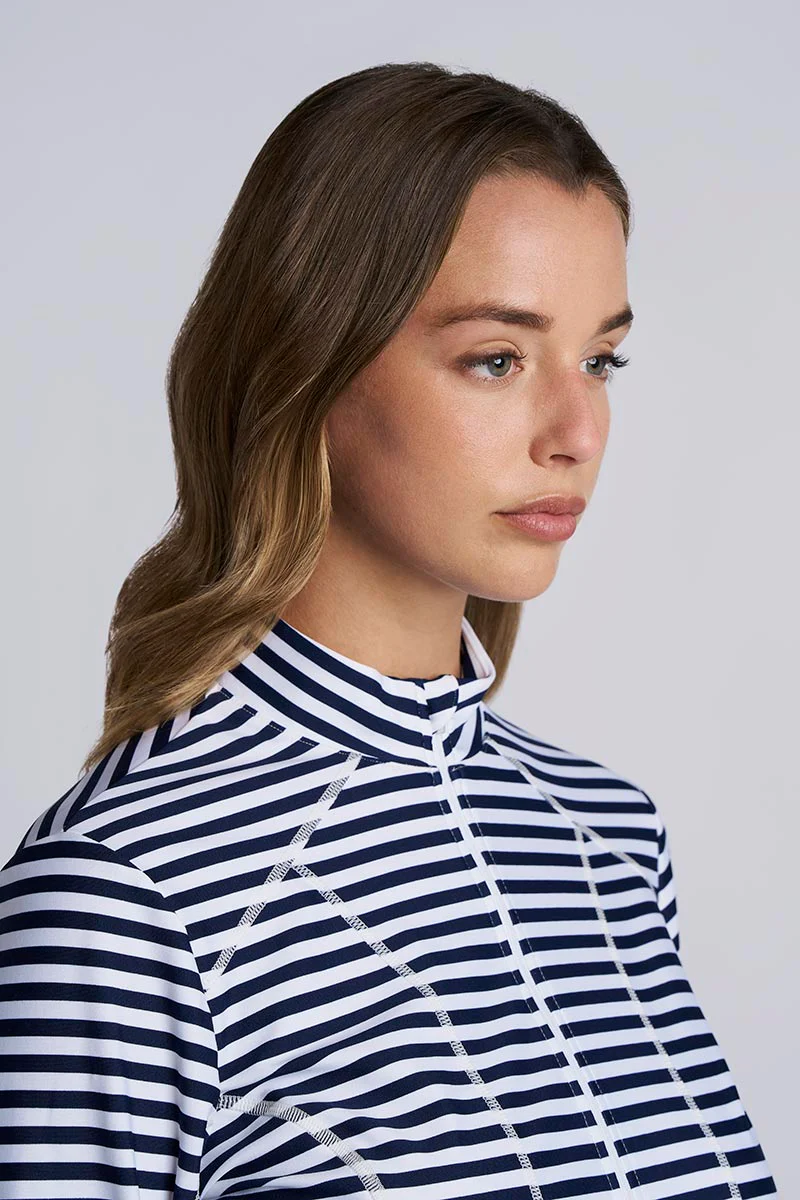 Women's Malawi Fitted Swim Jacket with Full Zip | White/Navy Stripe - Image 5
