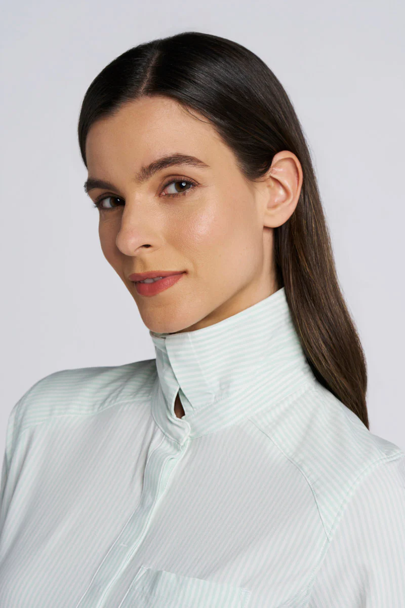 Women's Malta Travel Shirt Dress | White/Misty Aqua Stripe - Image 10