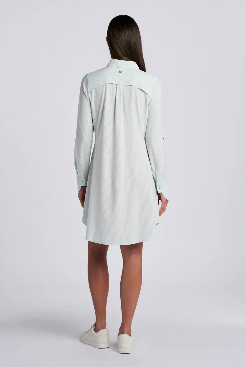 Women's Malta Travel Shirt Dress | White/Misty Aqua Stripe - Image 2