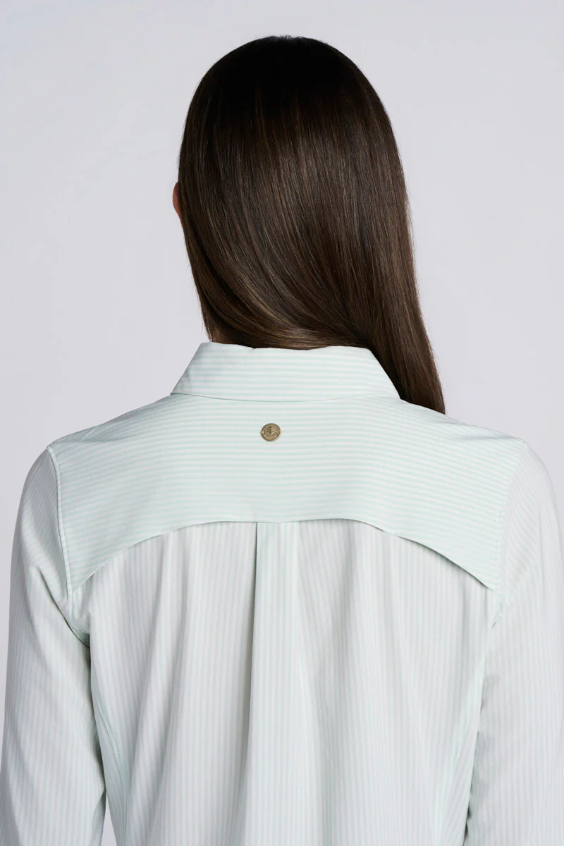 Women's Malta Travel Shirt Dress | White/Misty Aqua Stripe - Image 3