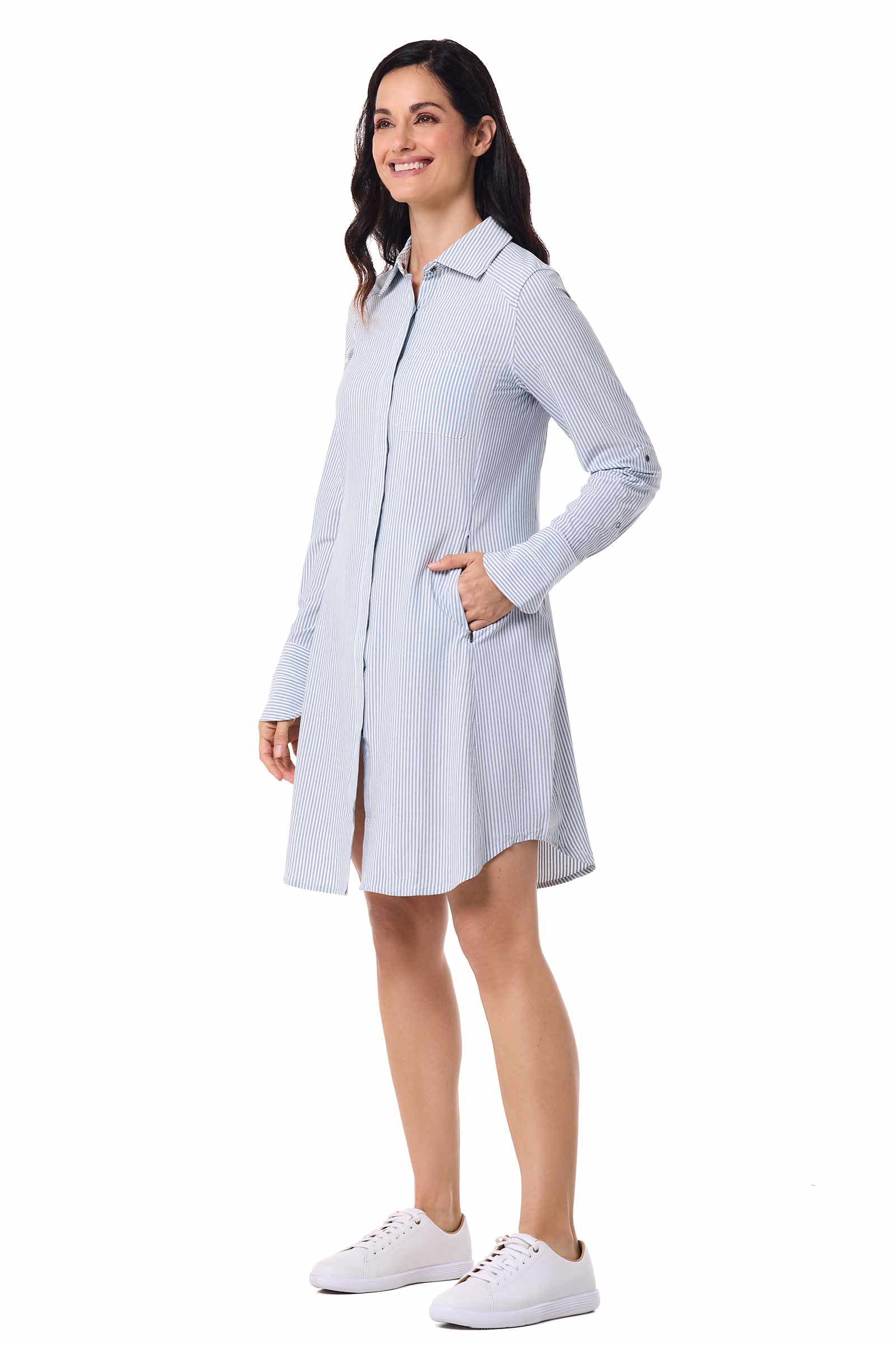 Women's Malta Travel Dress | White/Navy Stripe - Image 3