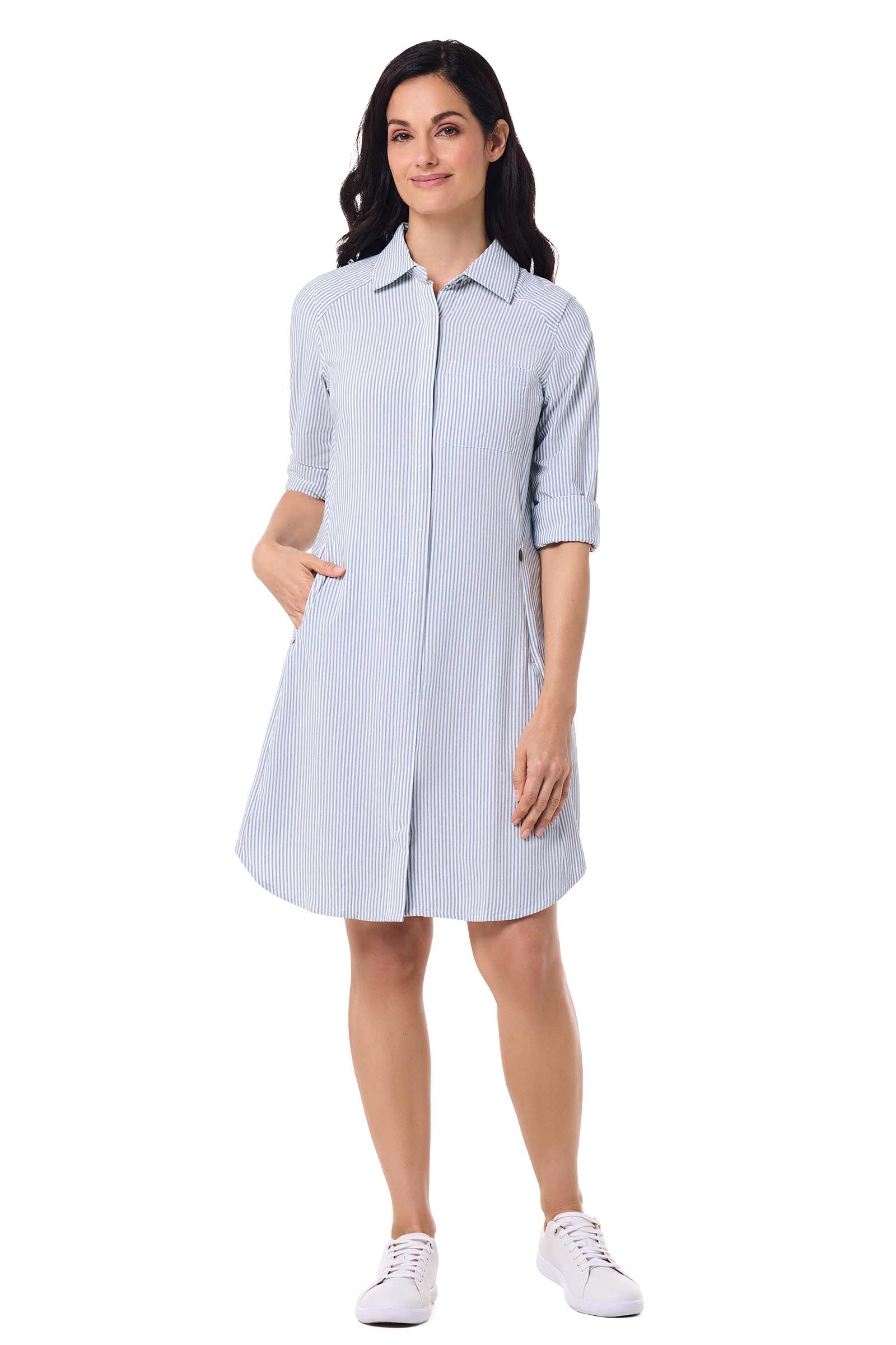 Women's Malta Travel Dress | White/Navy Stripe - Image 9