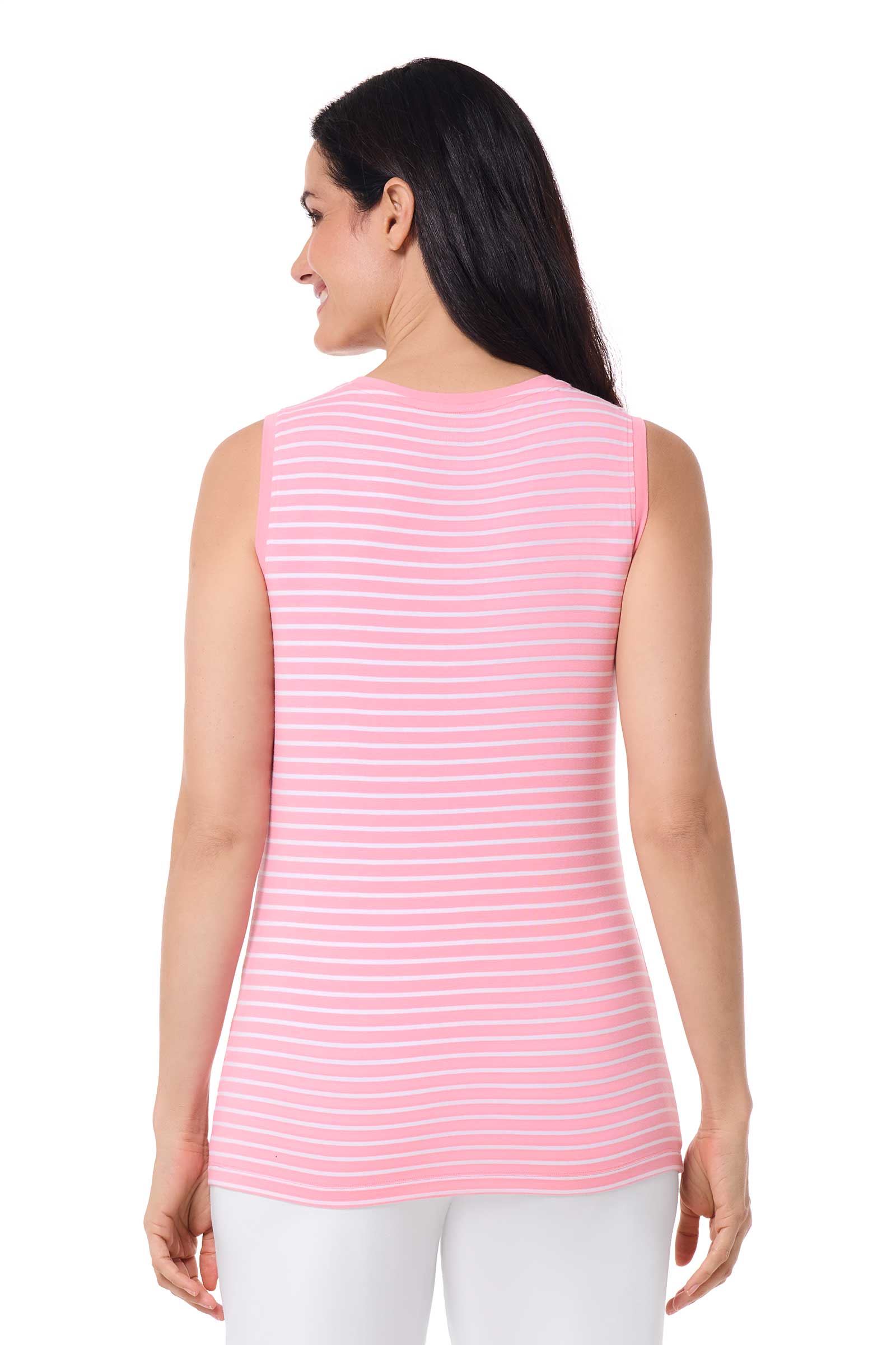 Women's Morada Everyday Basic Tank | Flamingo Pink/White Stripe - Image 4