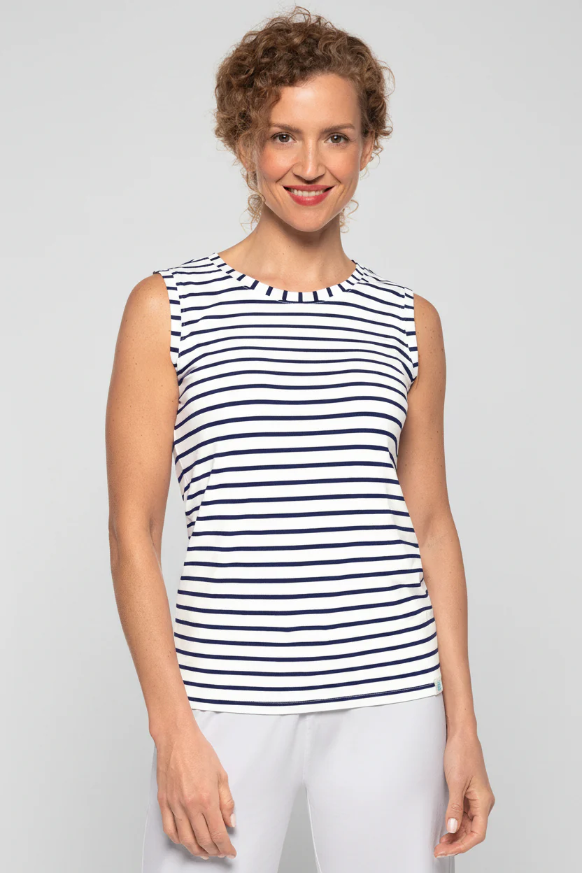 Women's Morada Everyday Basic Tank | White/Navy Stripe - Image 2