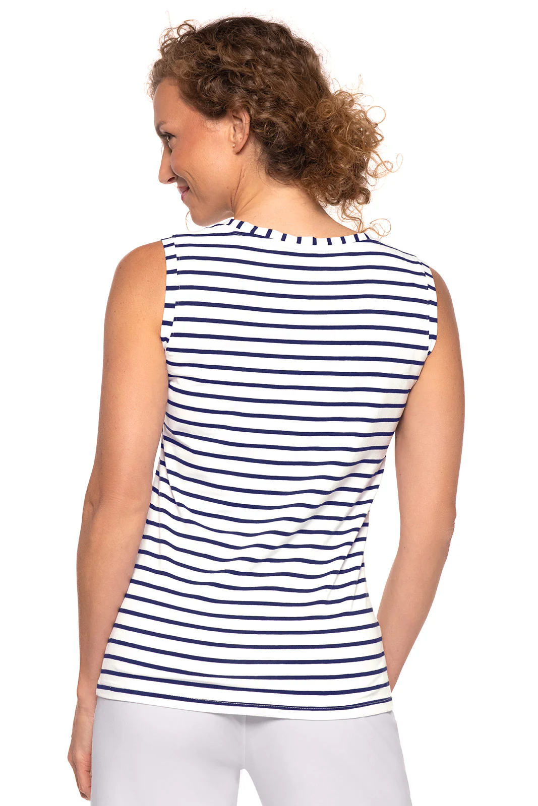 Women's Morada Everyday Basic Tank | White/Navy Stripe - Image 3