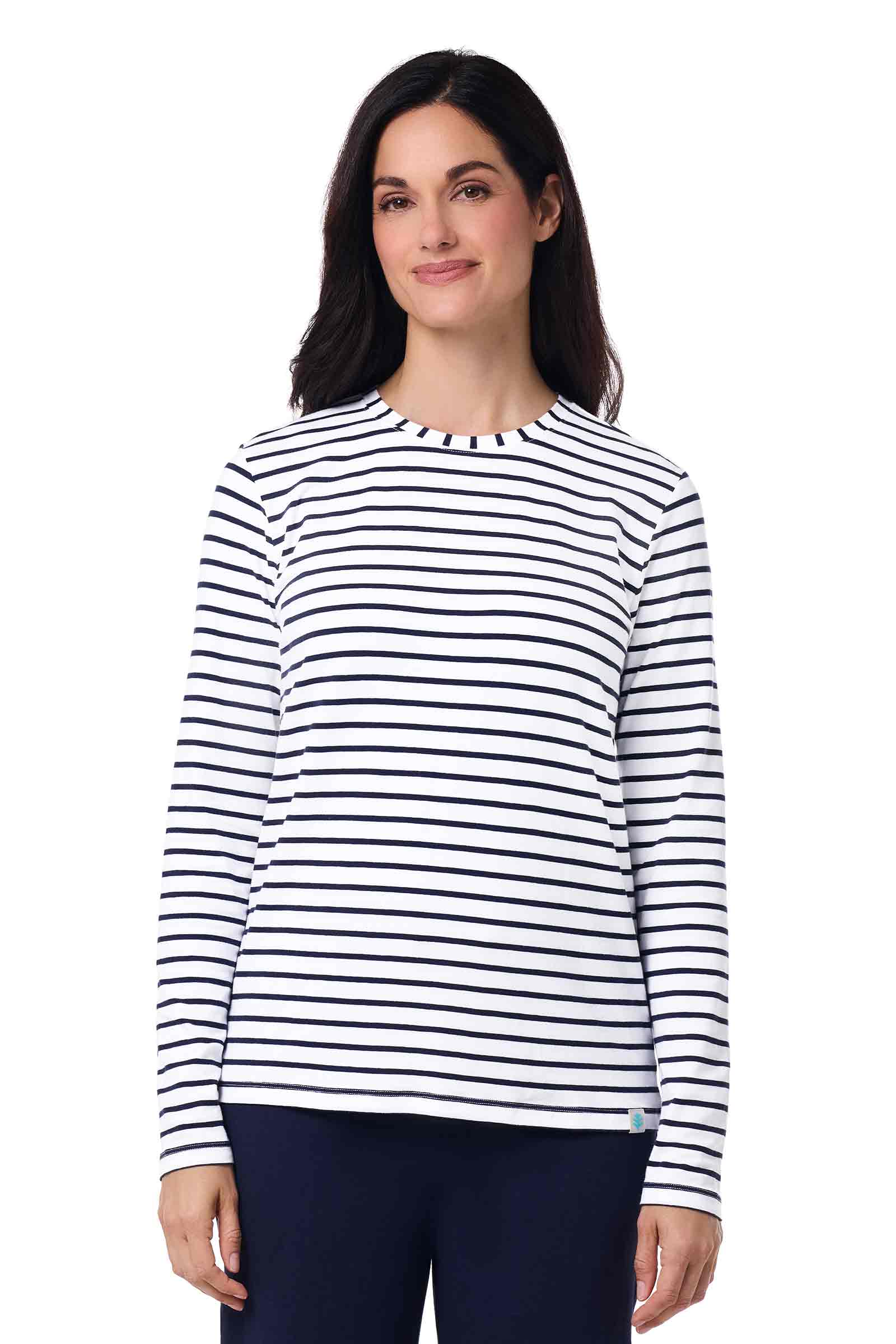 Women's Morada Everyday Long Sleeve T-Shirt | White/Navy Stripe - Image 2