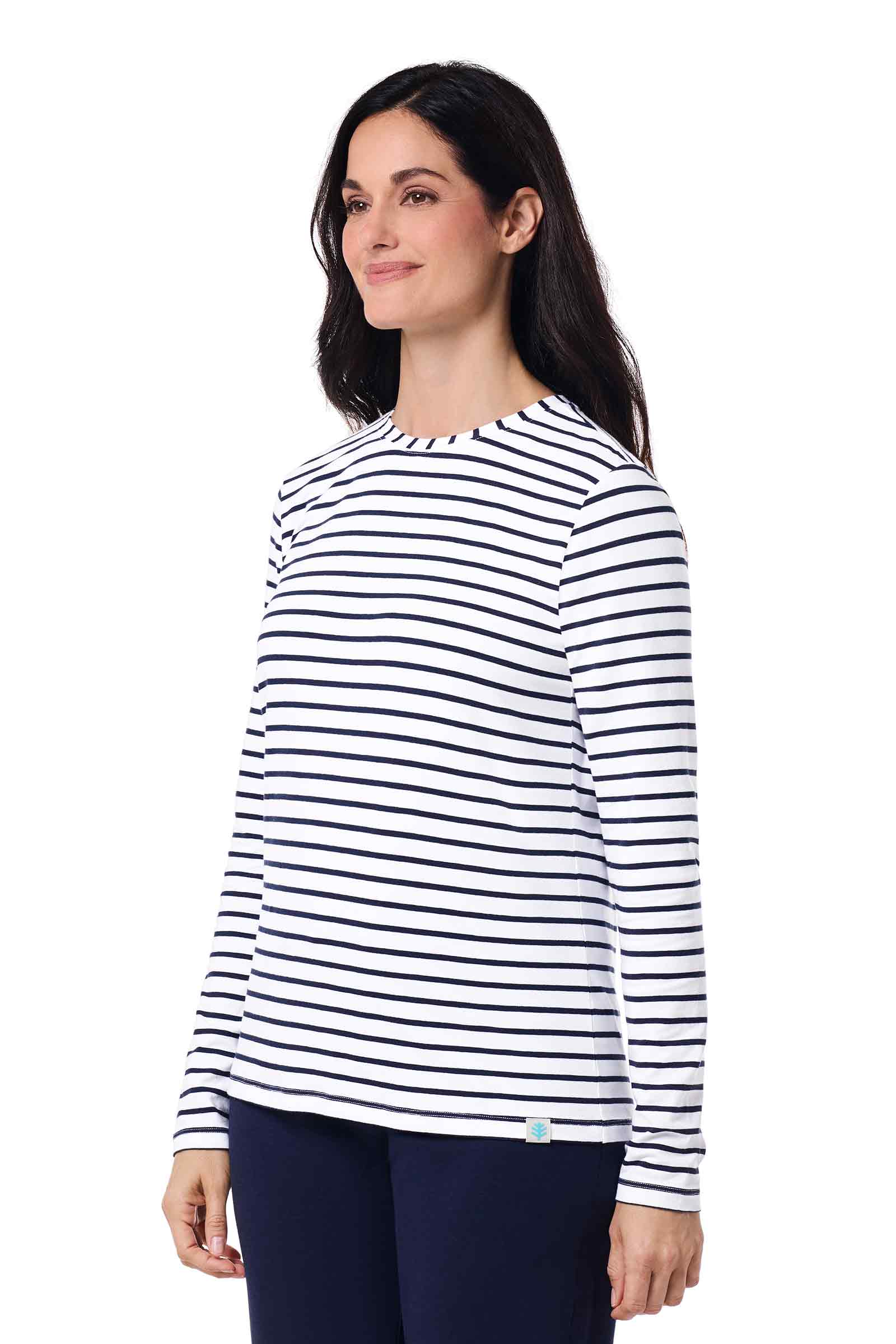 Women's Morada Everyday Long Sleeve T-Shirt | White/Navy Stripe - Image 3