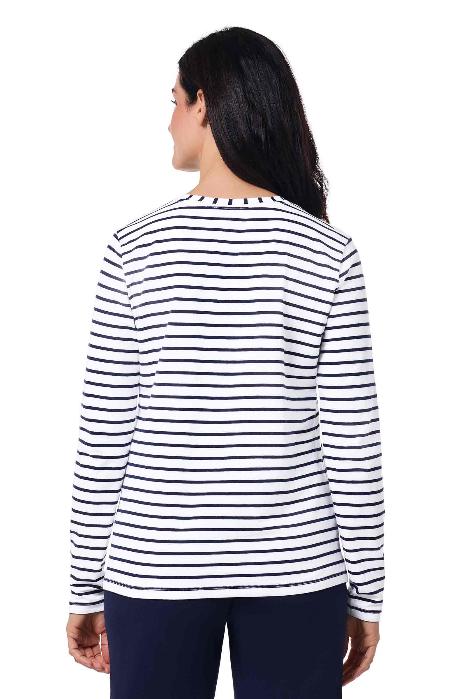Women's Morada Everyday Long Sleeve T-Shirt | White/Navy Stripe - Image 4