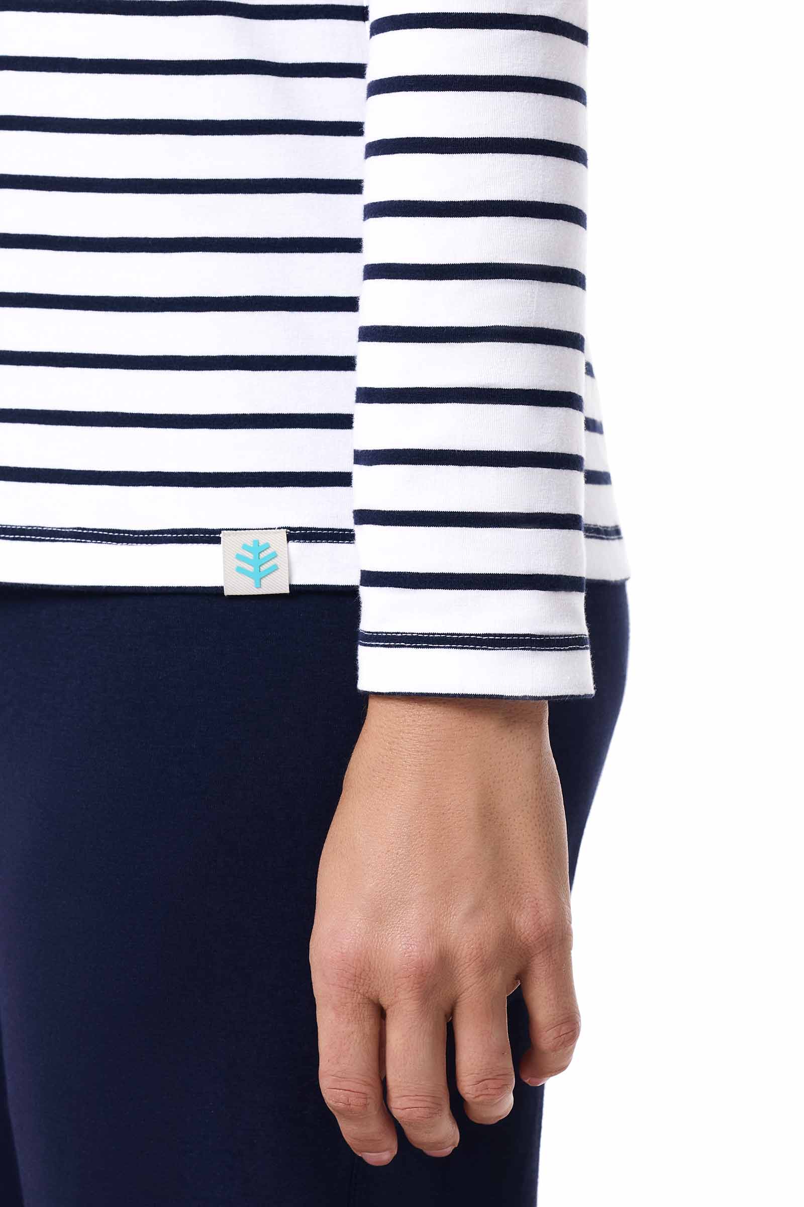 Women's Morada Everyday Long Sleeve T-Shirt | White/Navy Stripe - Image 5