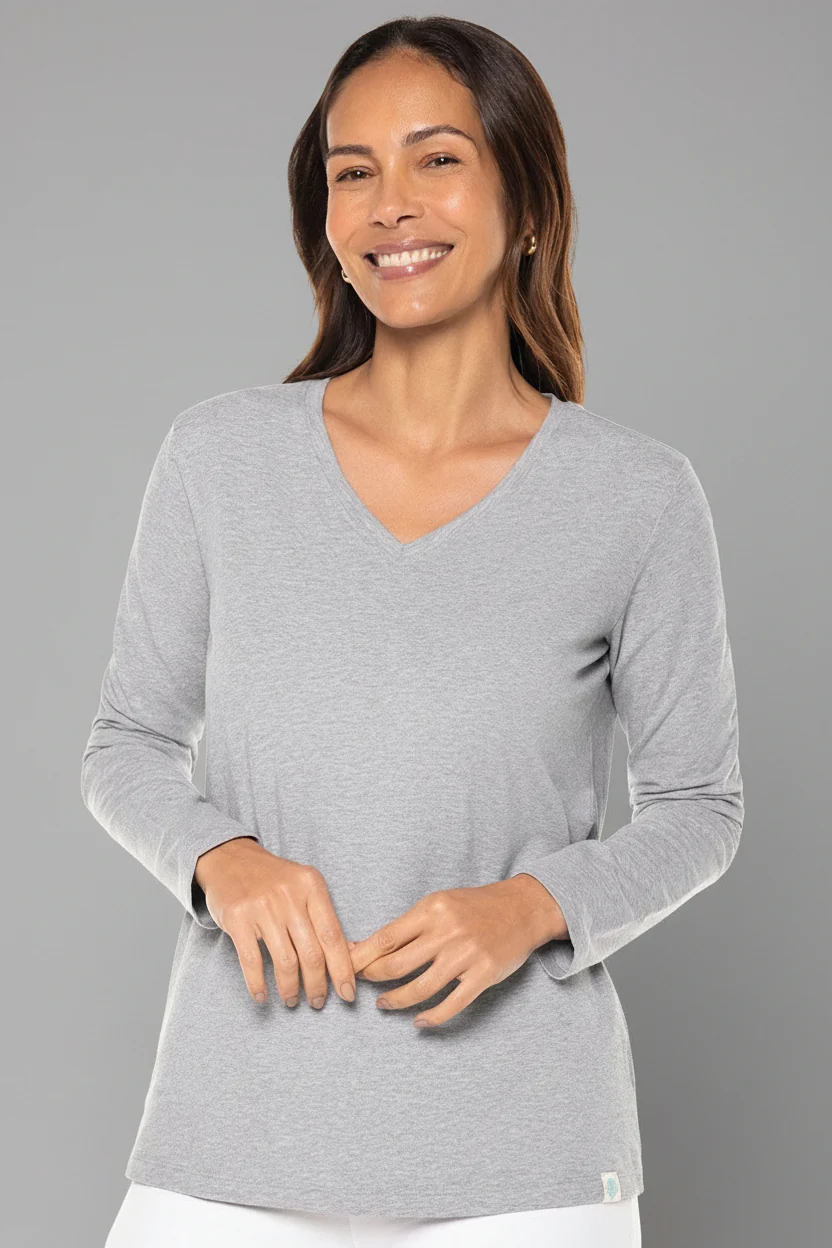 Women's Morada Everyday Long Sleeve V-Neck T-Shirt | Grey Heather