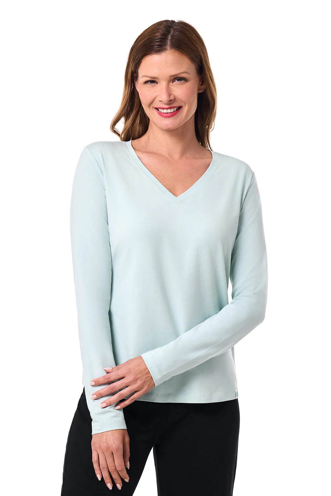 Women's Morada Everyday Long Sleeve V-Neck T-Shirt | Misty Aqua - Image 2