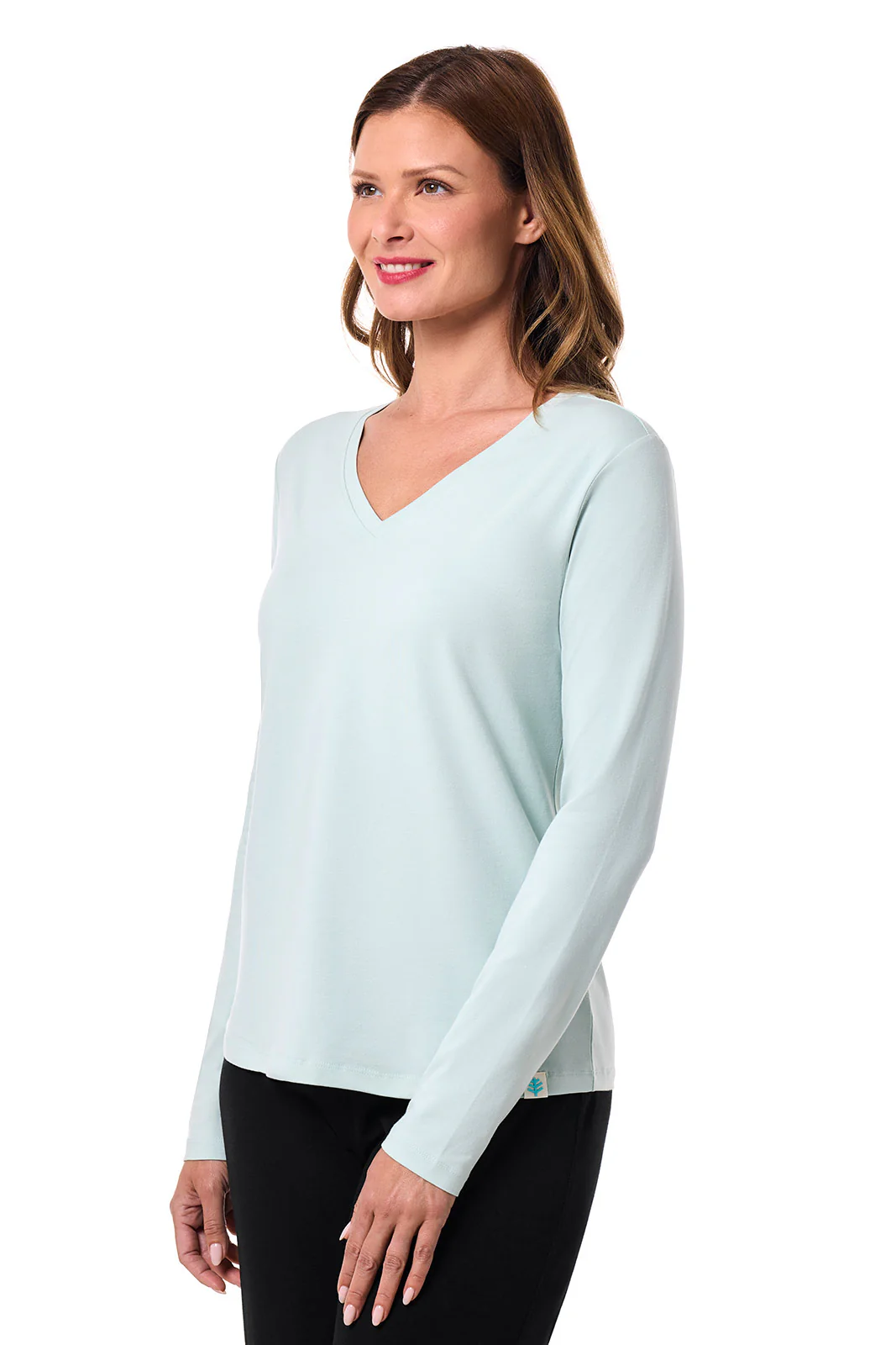 Women's Morada Everyday Long Sleeve V-Neck T-Shirt | Misty Aqua - Image 3
