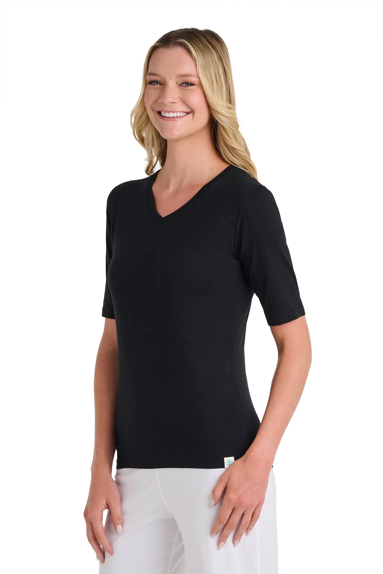 Women's Morada Fitted V-Neck Short Sleeve T-Shirt | Black - Image 5