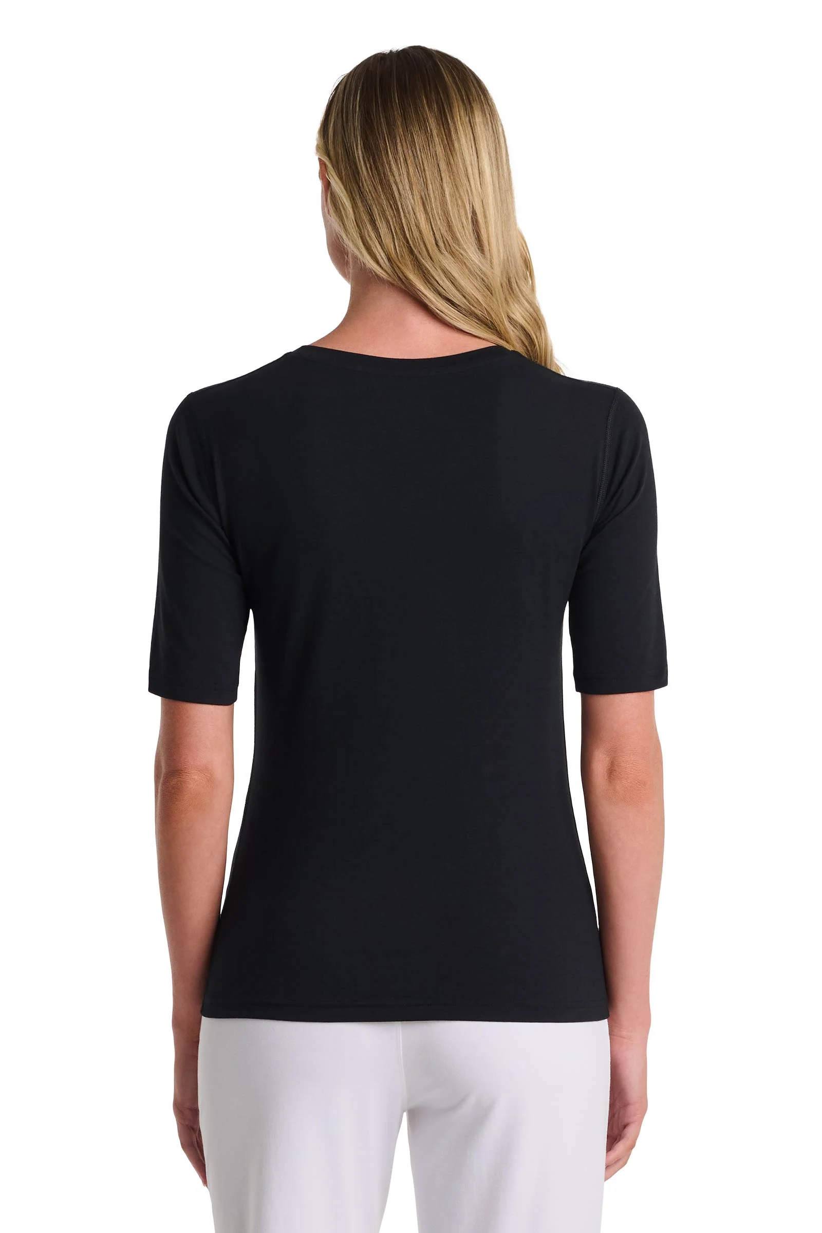 Women's Morada Fitted V-Neck Short Sleeve T-Shirt | Black - Image 6