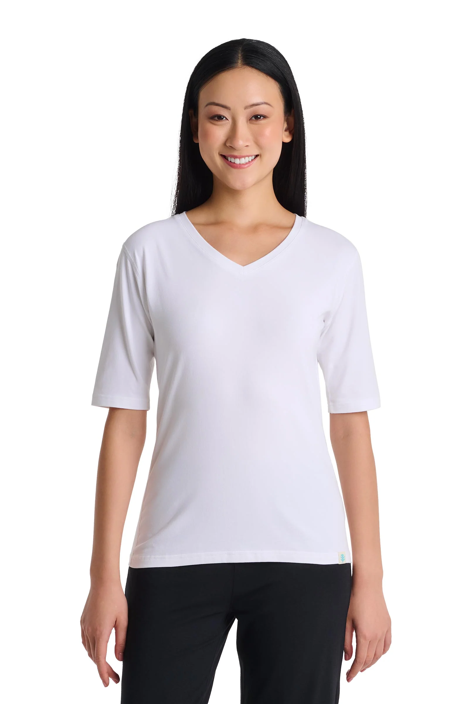 Women's Morada Fitted V-Neck Short Sleeve T-Shirt | White - Image 3
