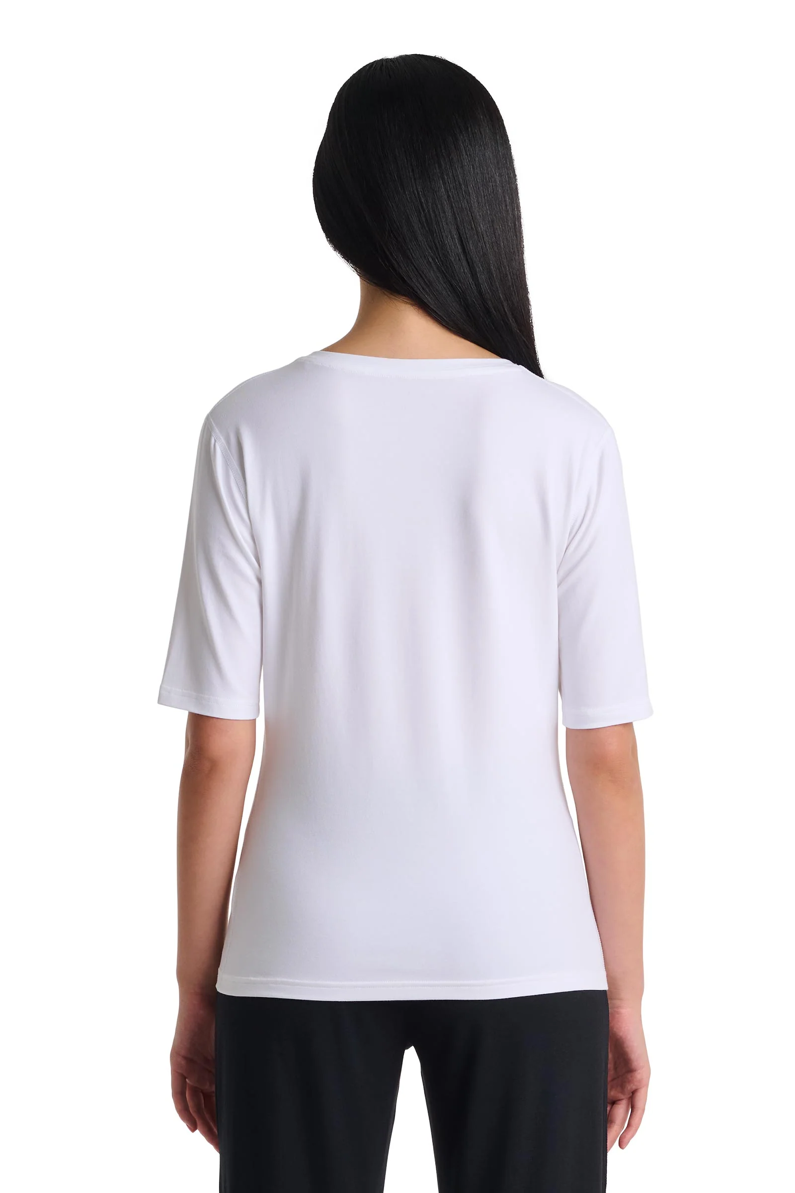 Women's Morada Fitted V-Neck Short Sleeve T-Shirt | White - Image 5