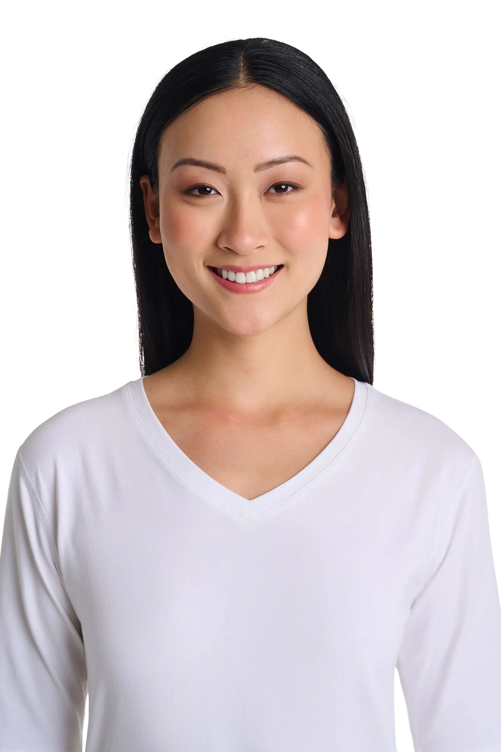 Women's Morada Fitted V-Neck Short Sleeve T-Shirt | White - Image 6