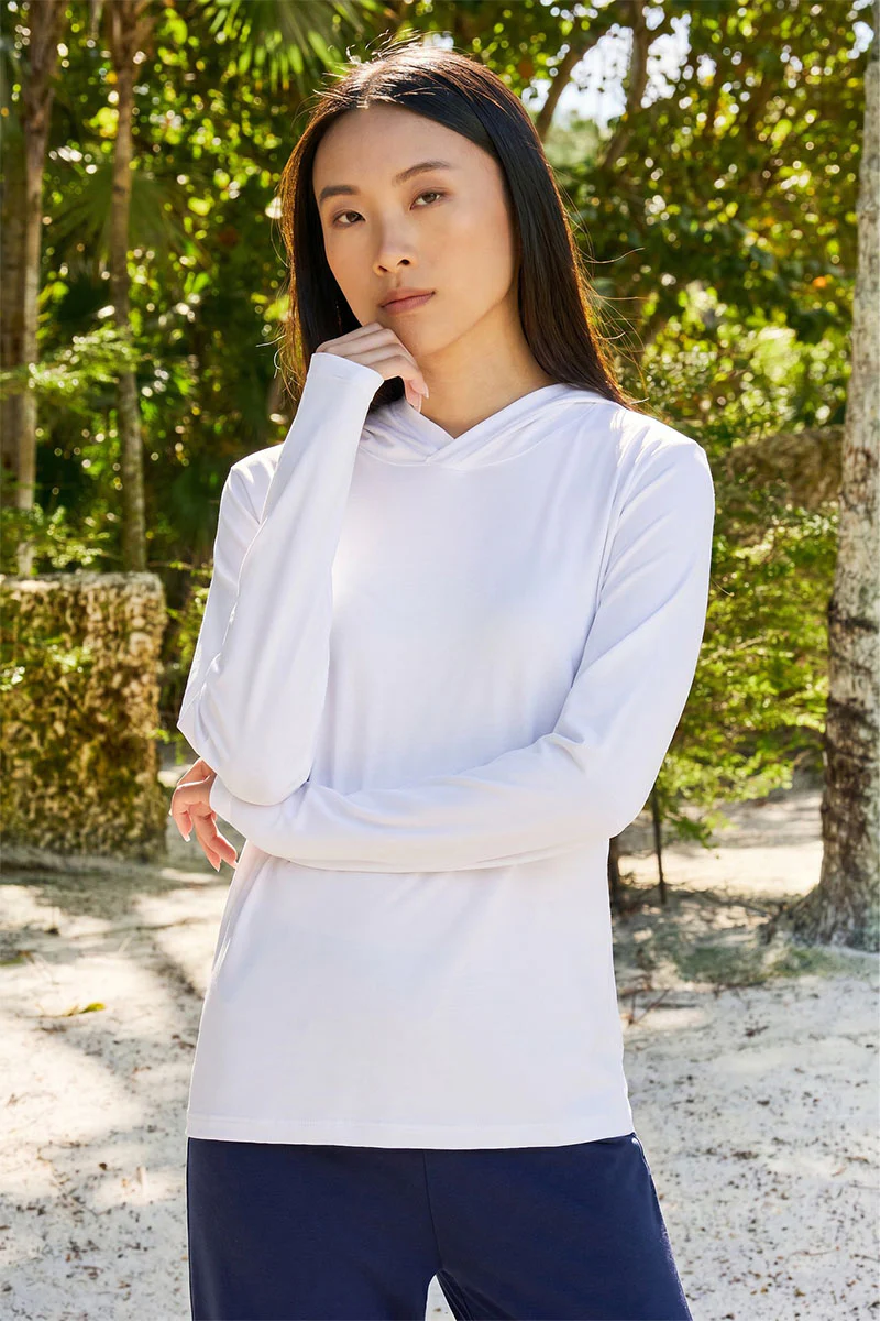 Women's Morada Long Sleeve Hoodie Pima Sol | White - Image 2